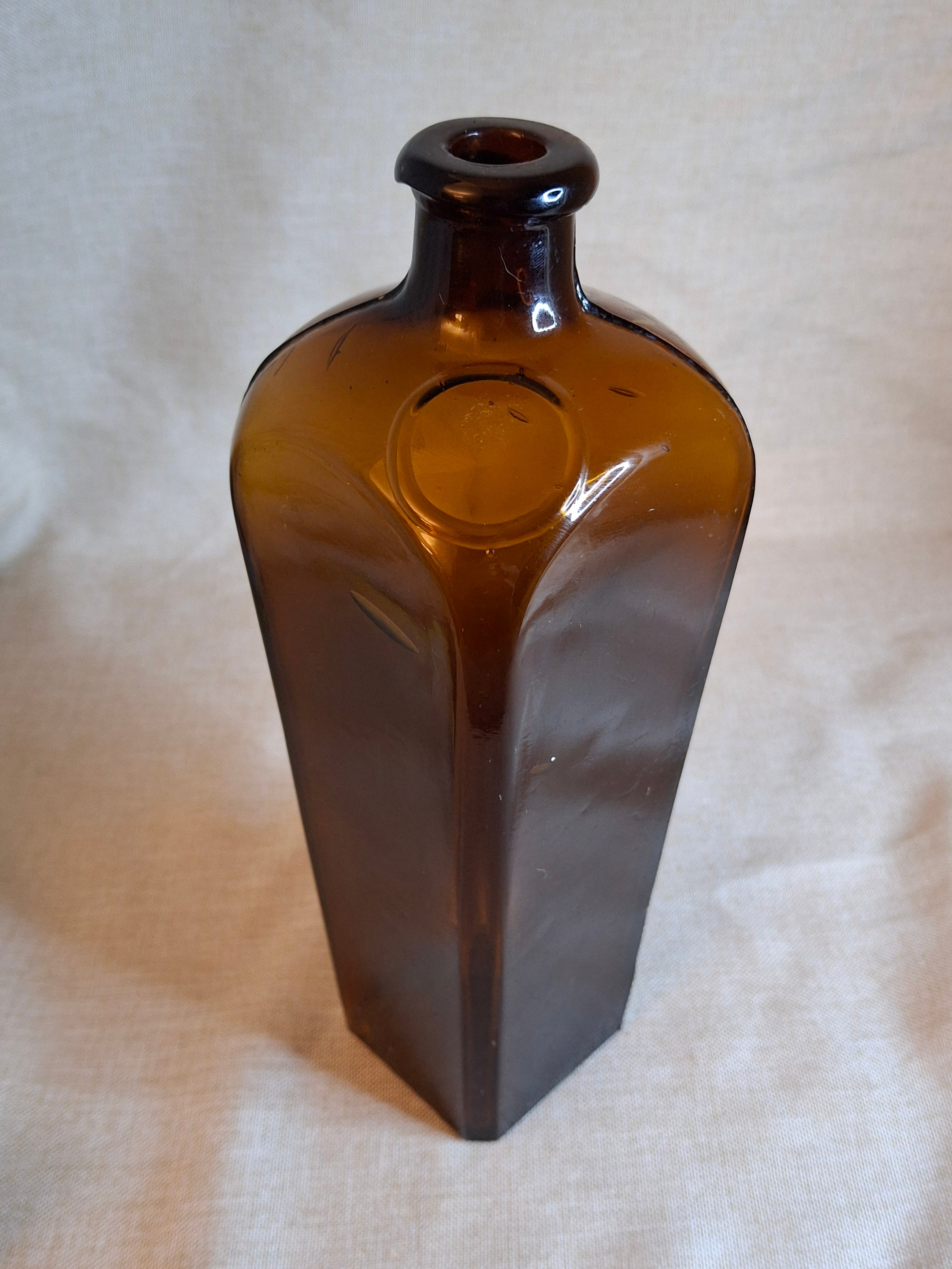 Antique Amber Case Gin Bottle 1880s Tapered Square Aromatic Schnapps Blank 9"