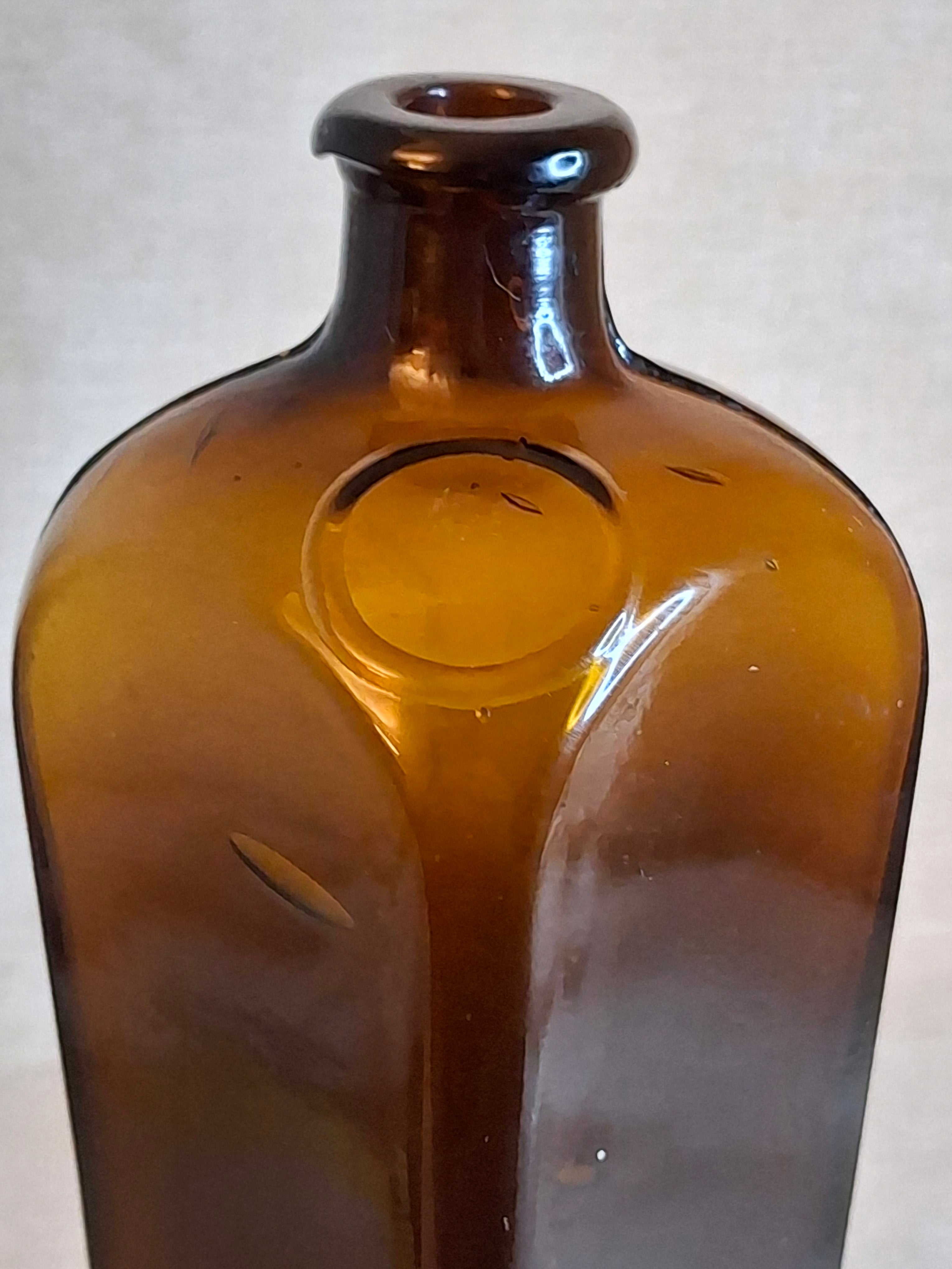 Antique Amber Case Gin Bottle 1880s Tapered Square Aromatic Schnapps Blank 9"