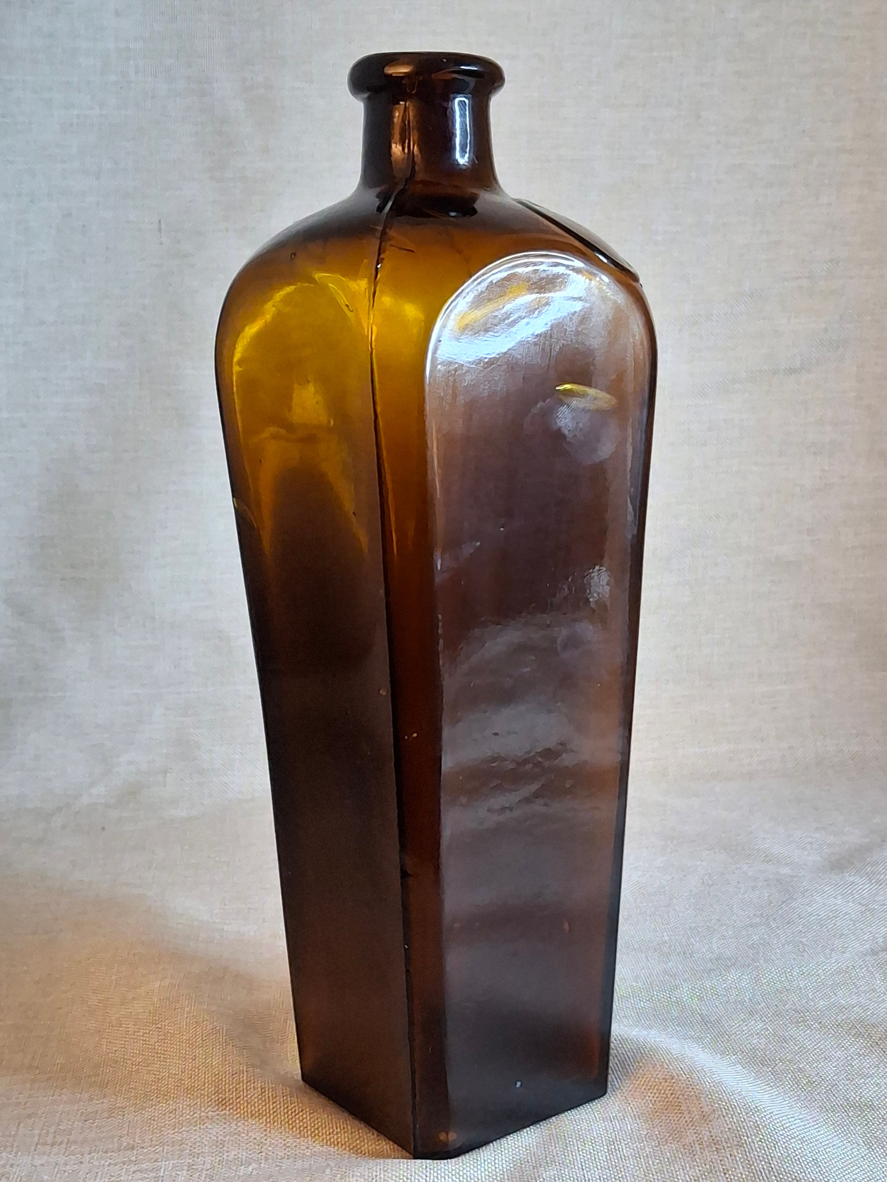 Antique Amber Case Gin Bottle 1880s Tapered Square Aromatic Schnapps Blank 9"