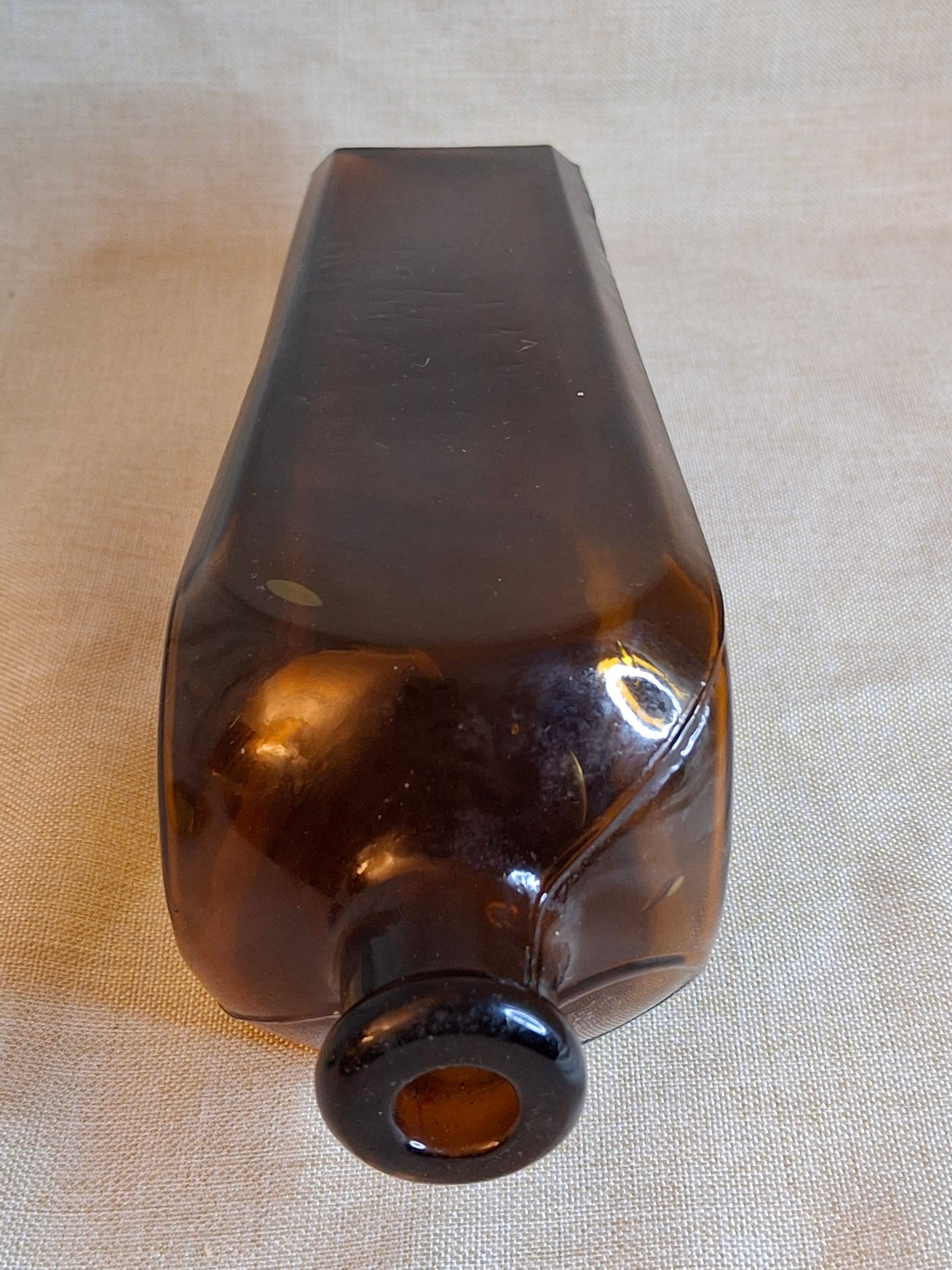 Antique Amber Case Gin Bottle 1880s Tapered Square Aromatic Schnapps Blank 9"