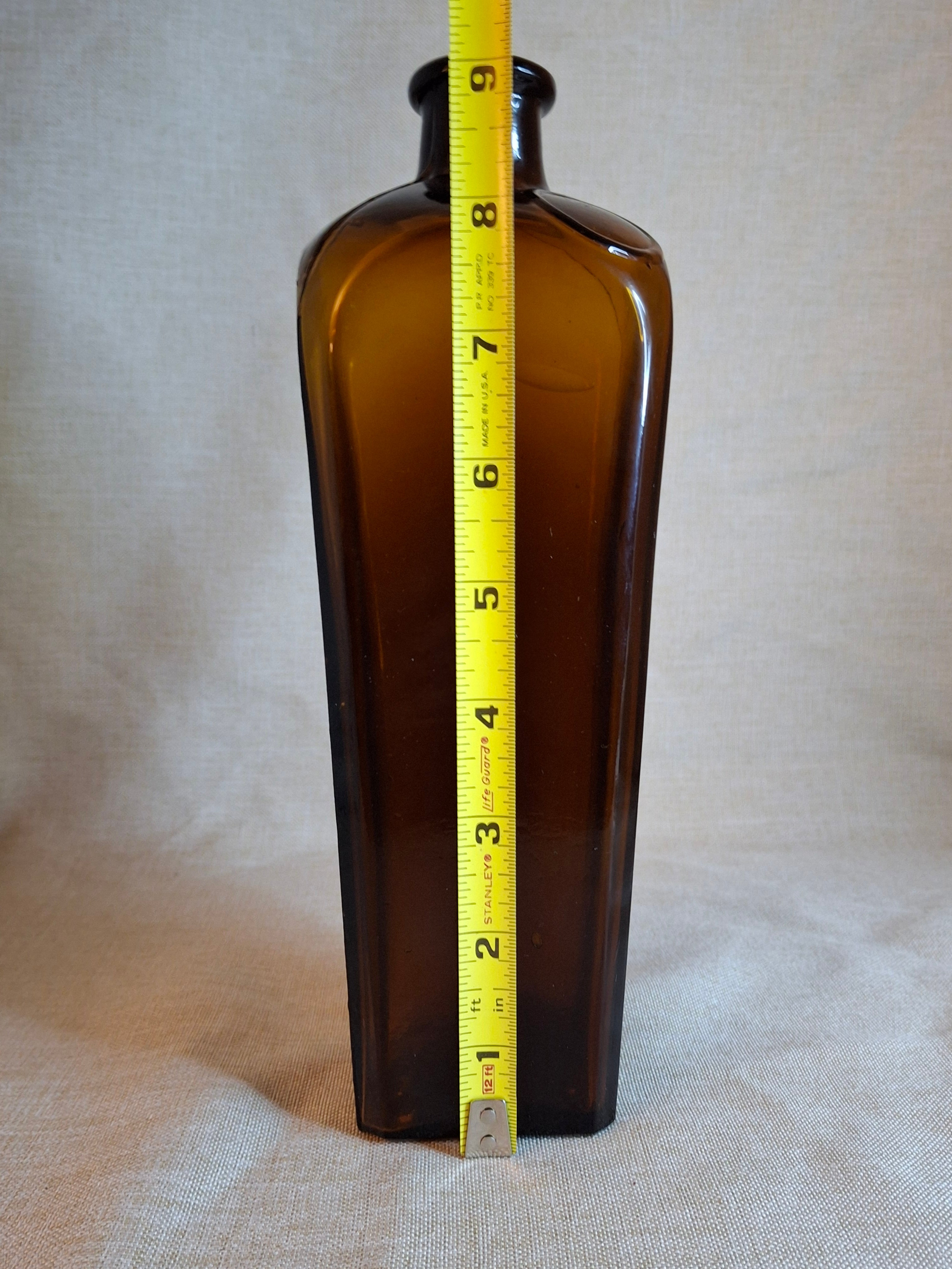 Antique Amber Case Gin Bottle 1880s Tapered Square Aromatic Schnapps Blank 9"