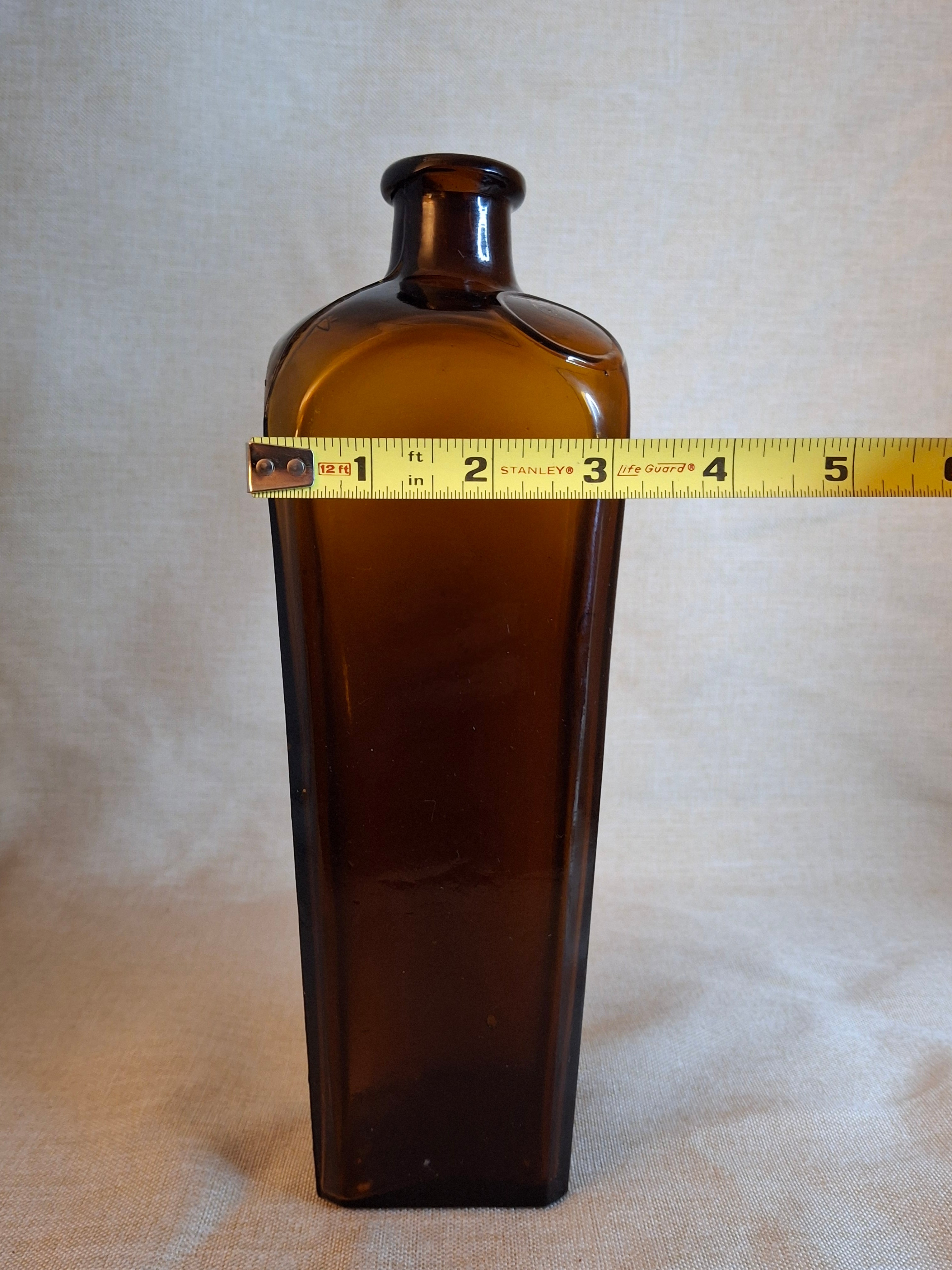 Antique Amber Case Gin Bottle 1880s Tapered Square Aromatic Schnapps Blank 9"
