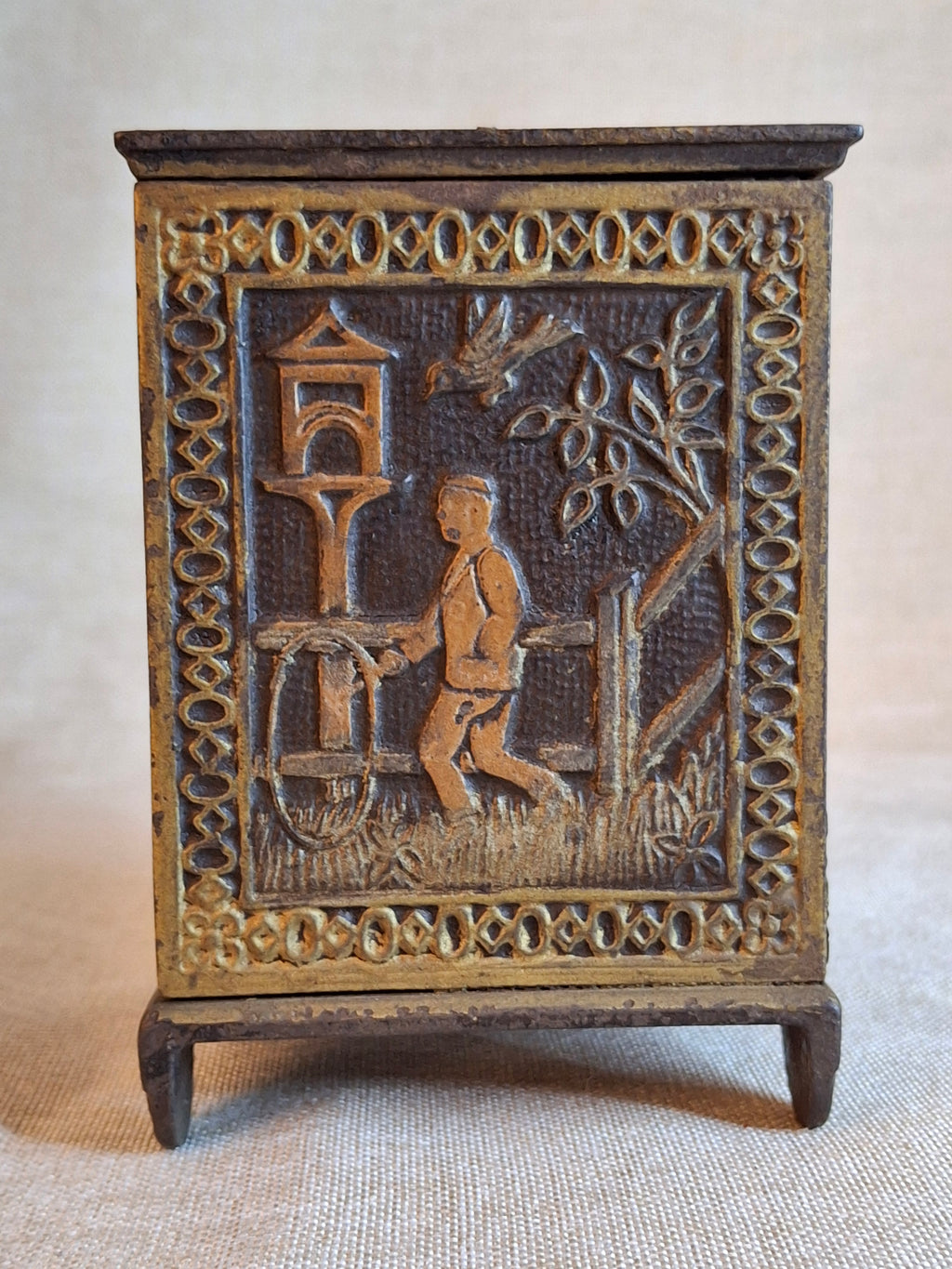 Antique Young America Cast Iron Safe Still Bank Penny Farthing Bicycle J. & E. Stevens c. 1880s