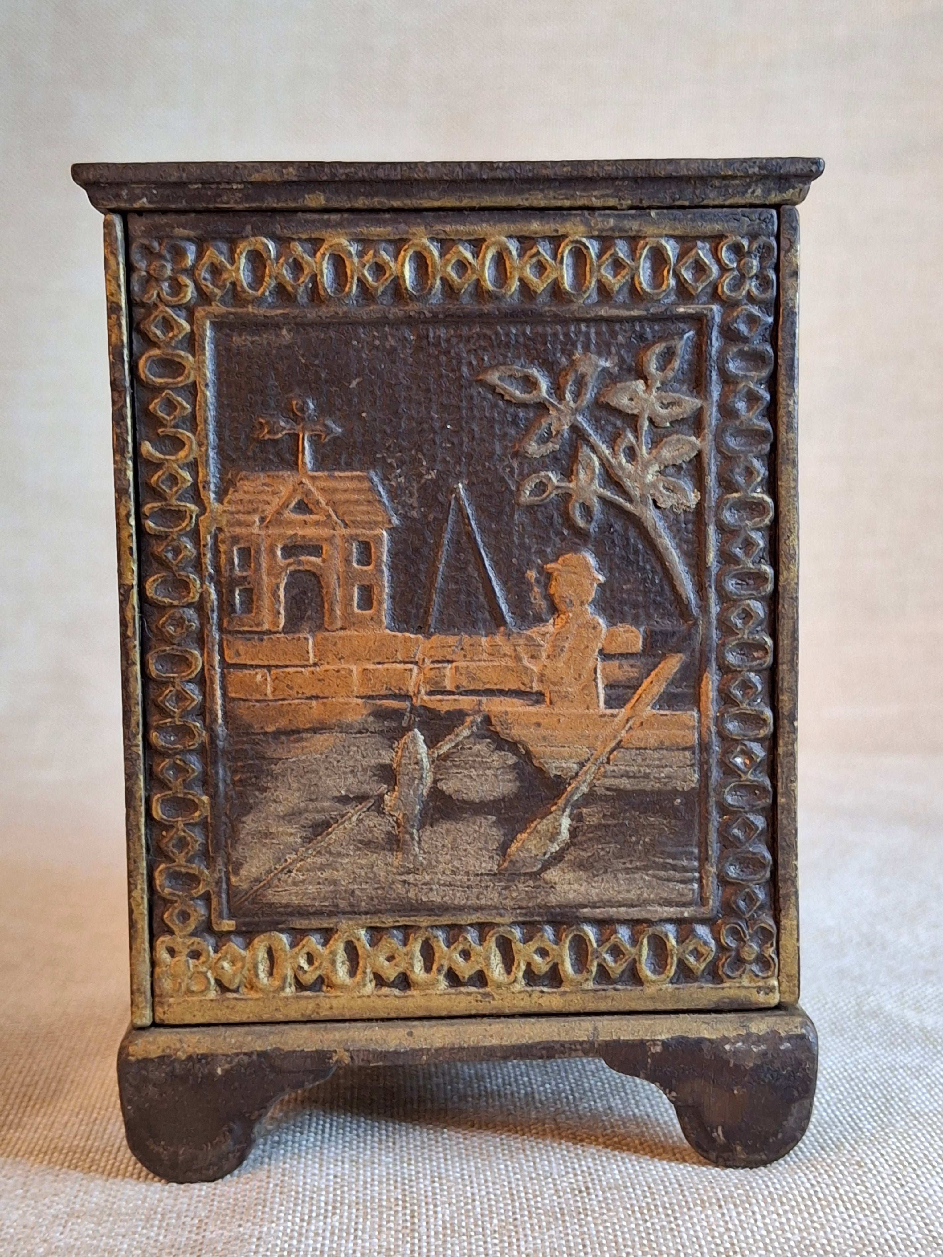 Antique Young America Cast Iron Safe Still Bank Penny Farthing Bicycle J. & E. Stevens c. 1880s