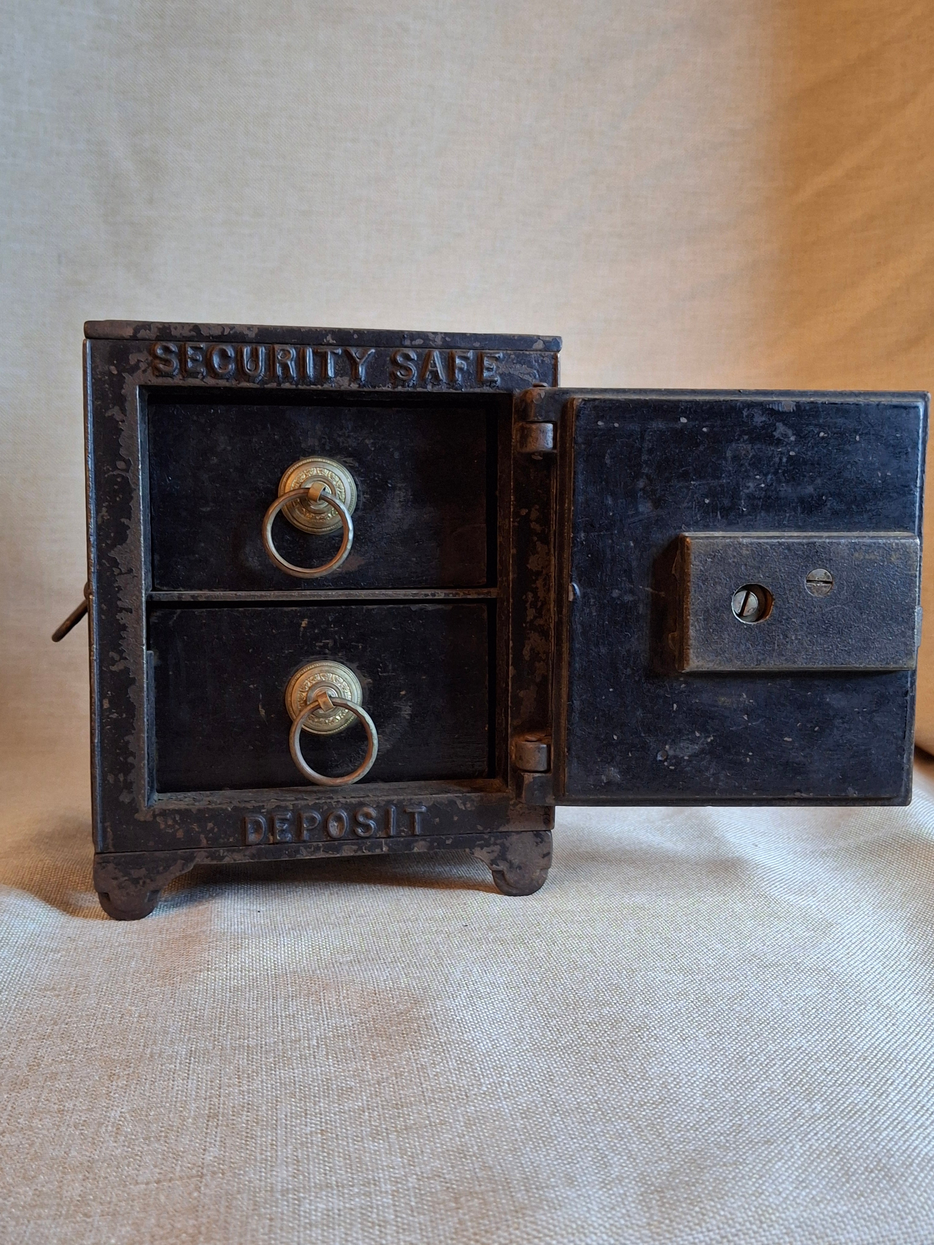 Antique Cast Iron SECURITY SAFE DEPOSIT Bank Triple Combination Drawers 1887 Pat