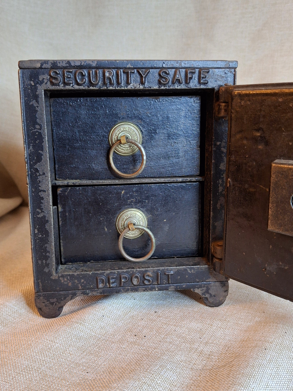 Antique Cast Iron SECURITY SAFE DEPOSIT Bank Triple Combination Drawers 1887 Pat