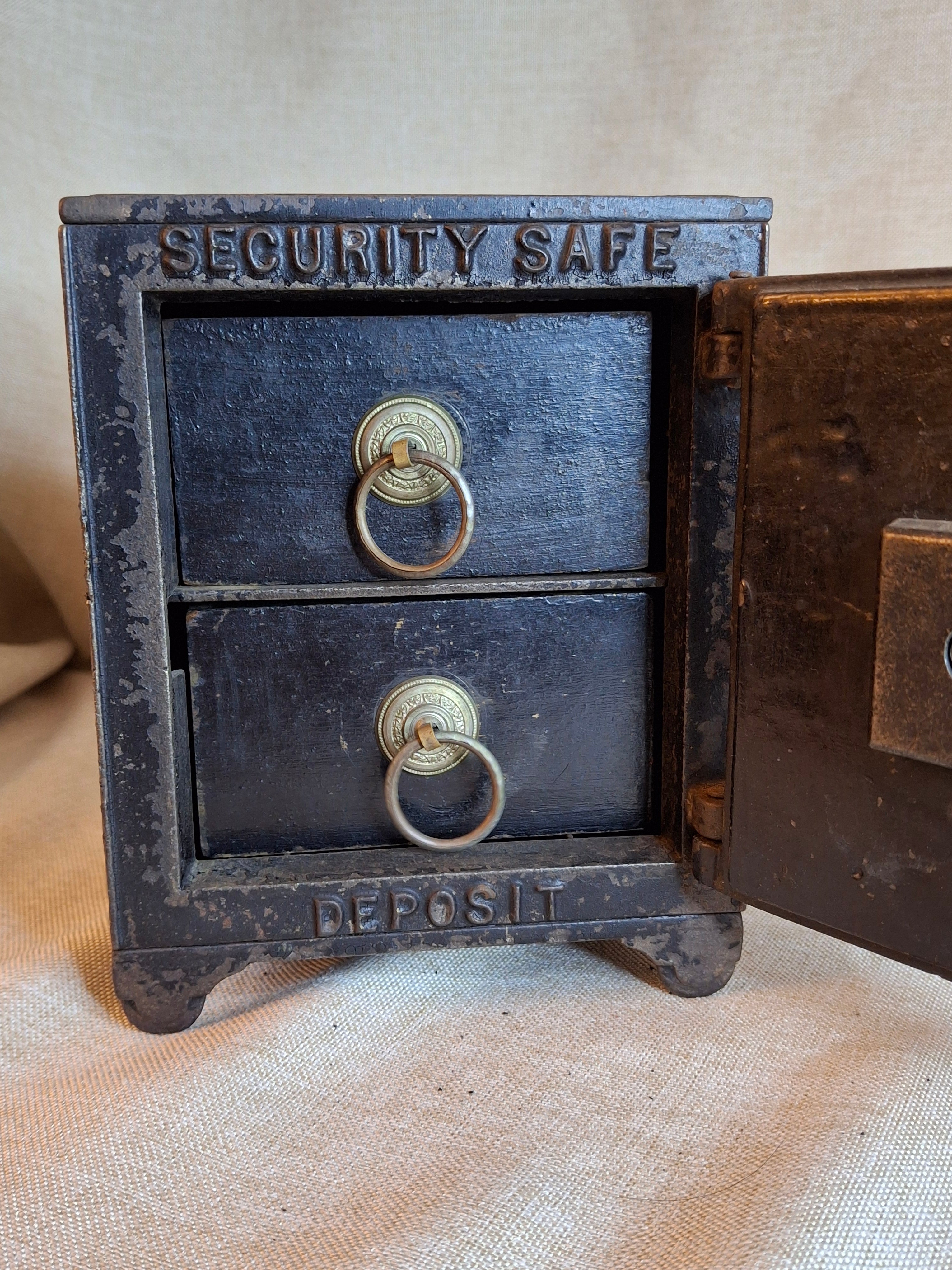 Antique Cast Iron SECURITY SAFE DEPOSIT Bank Triple Combination Drawers 1887 Pat