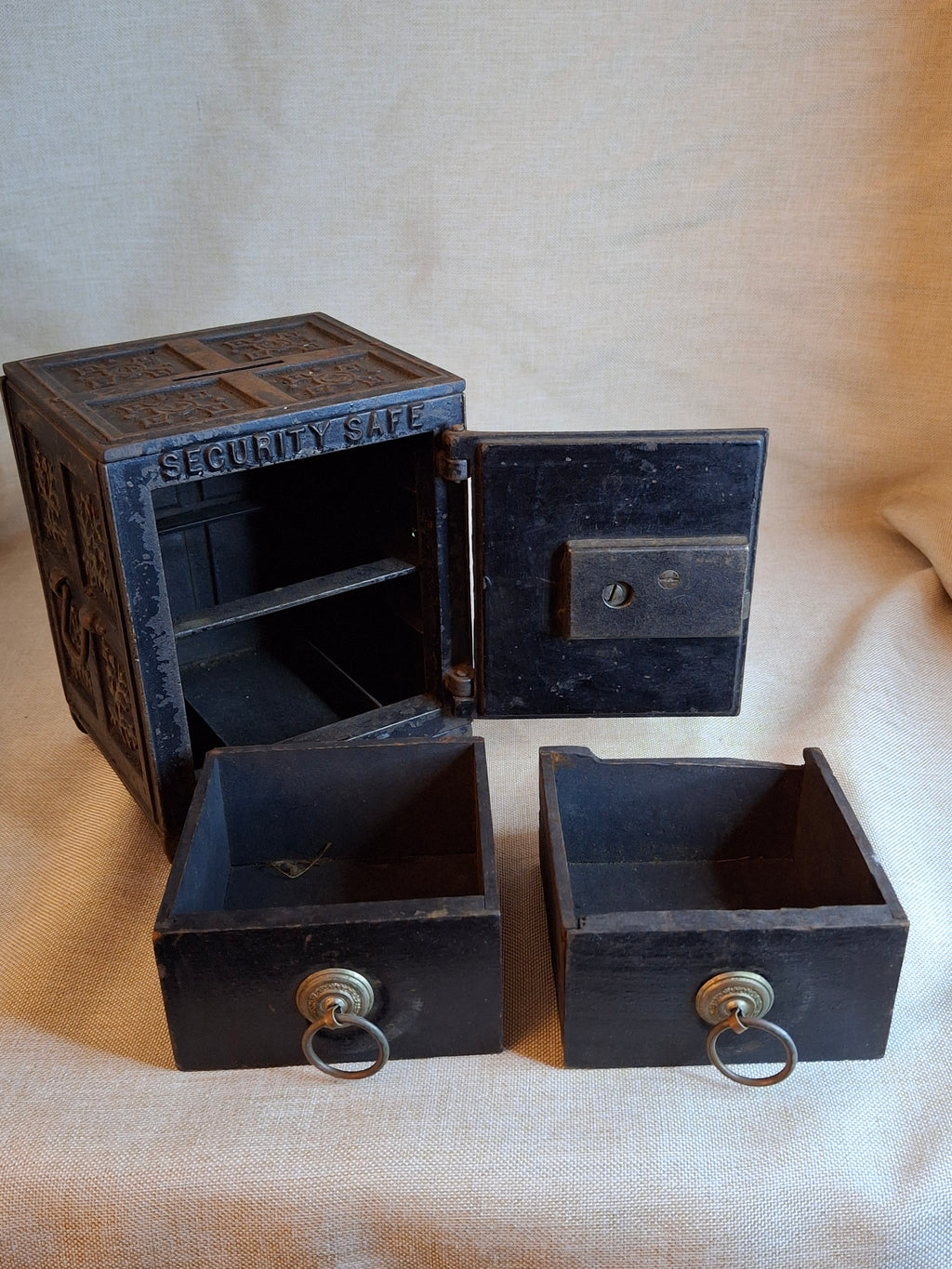 Antique Cast Iron SECURITY SAFE DEPOSIT Bank Triple Combination Drawers 1887 Pat