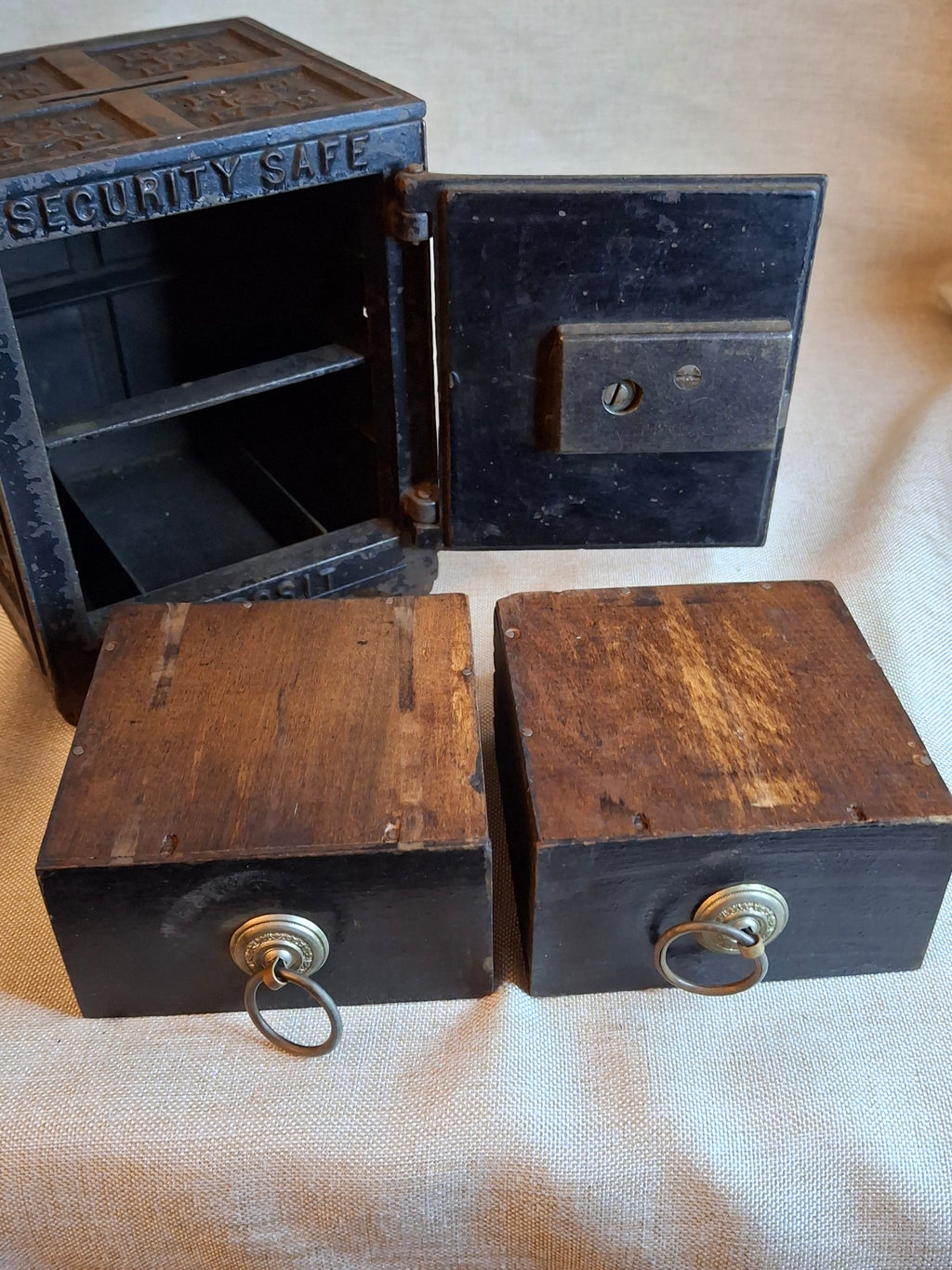 Antique Cast Iron SECURITY SAFE DEPOSIT Bank Triple Combination Drawers 1887 Pat