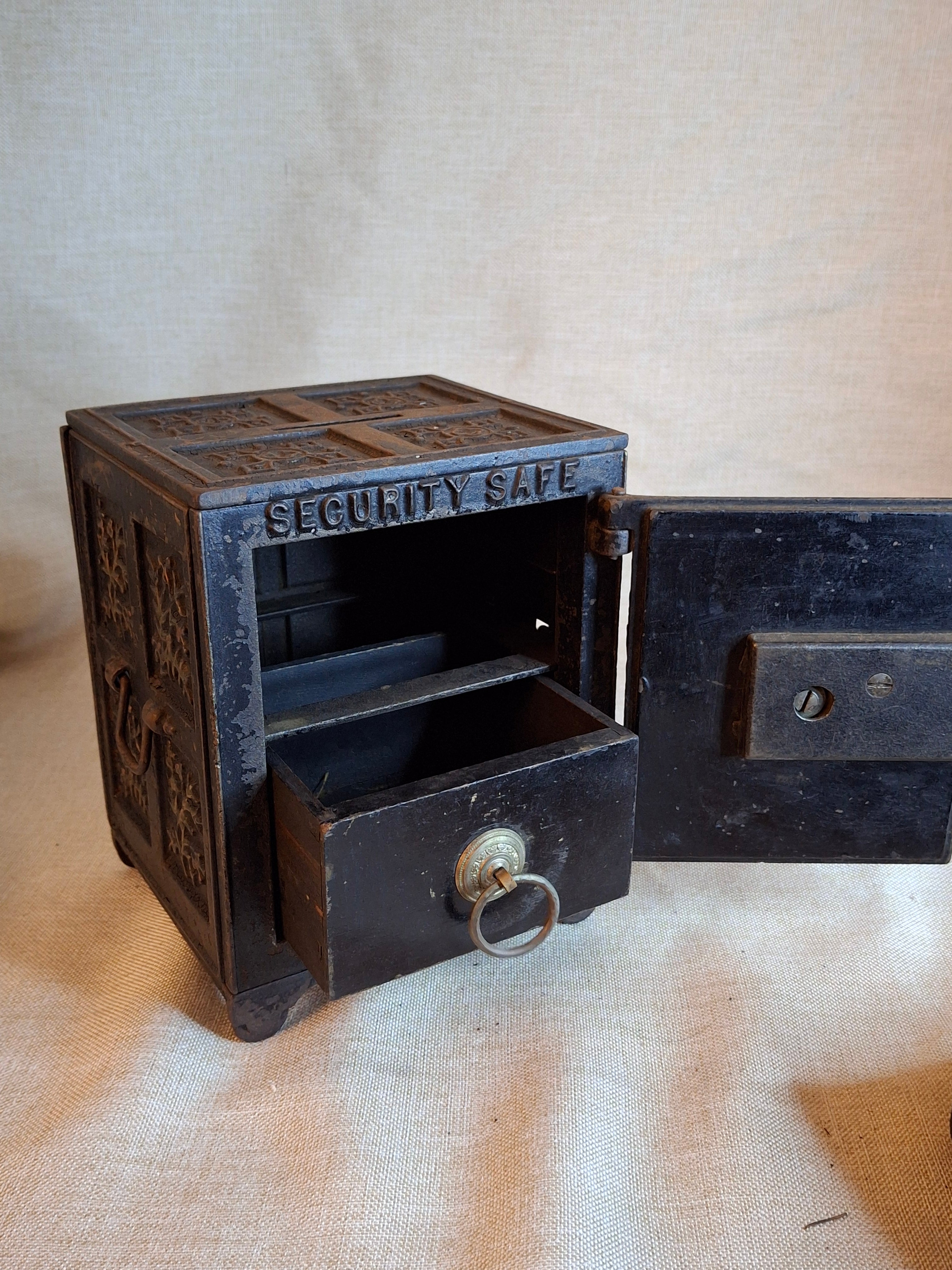 Antique Cast Iron SECURITY SAFE DEPOSIT Bank Triple Combination Drawers 1887 Pat