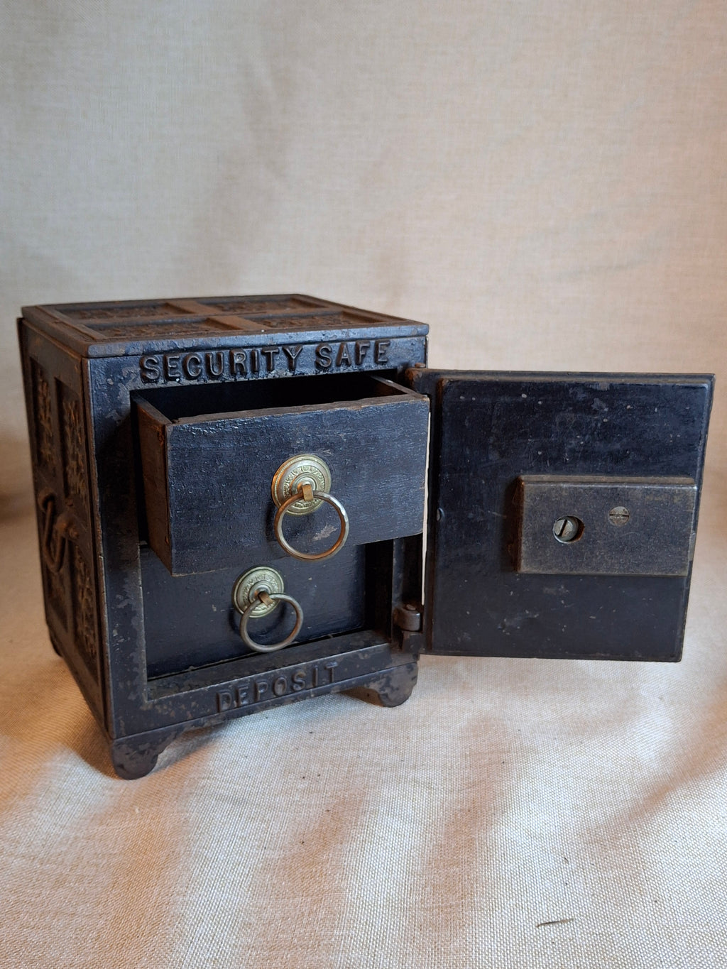 Antique Cast Iron SECURITY SAFE DEPOSIT Bank Triple Combination Drawers 1887 Pat