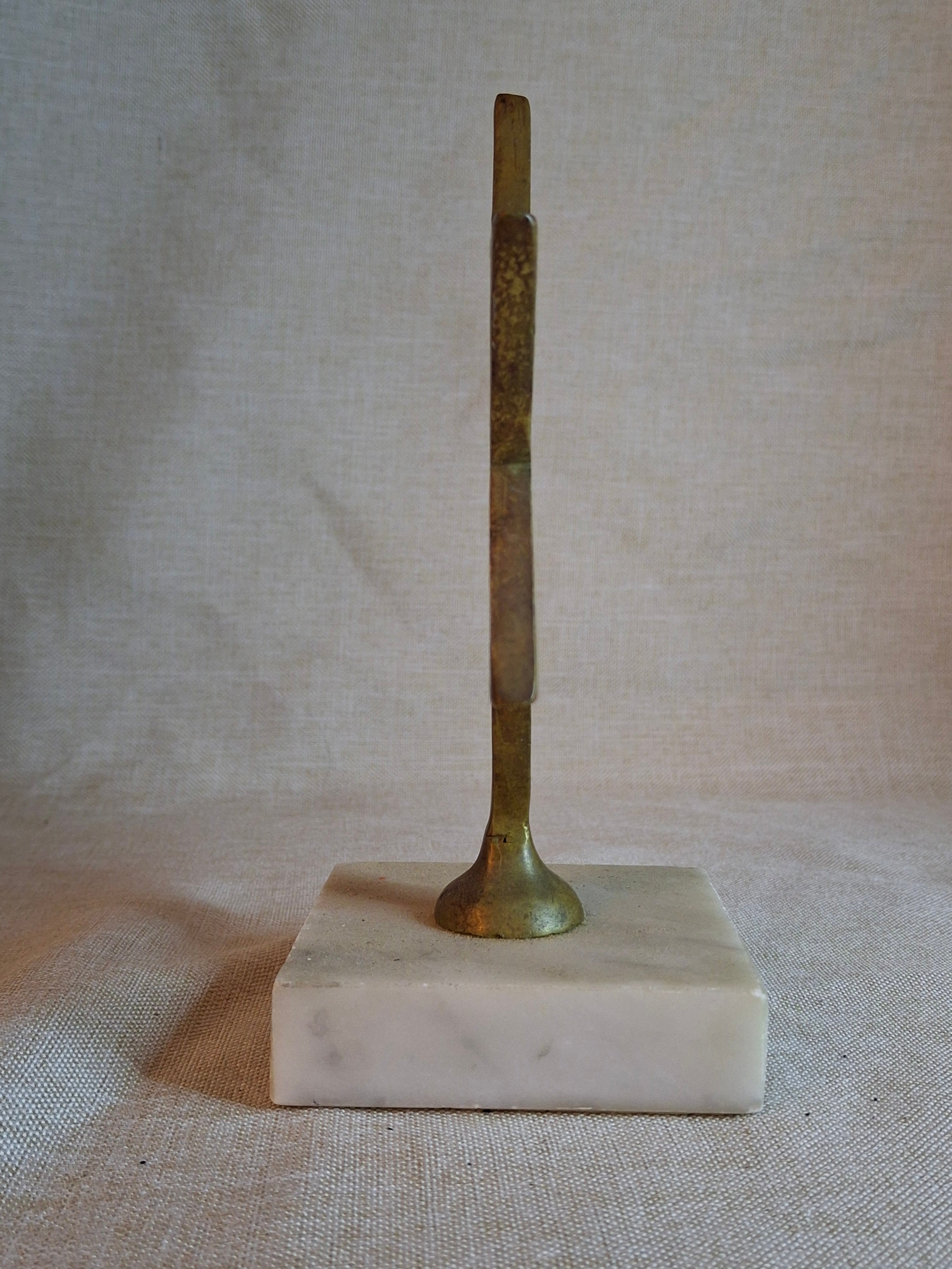 Vintage Israeli Brass Star of David Sculpture with Hebrew "Tzion" on Marble Base