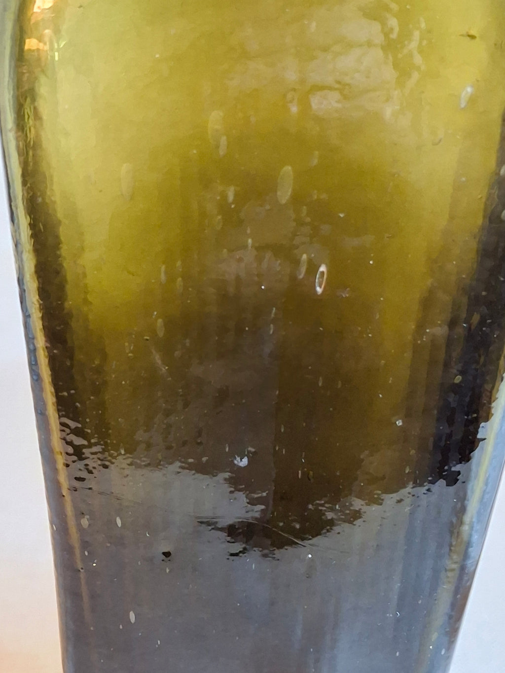 Antique Olive Green Blown Glass Case Gin Bottle Tapered 19th Century Applied Lip