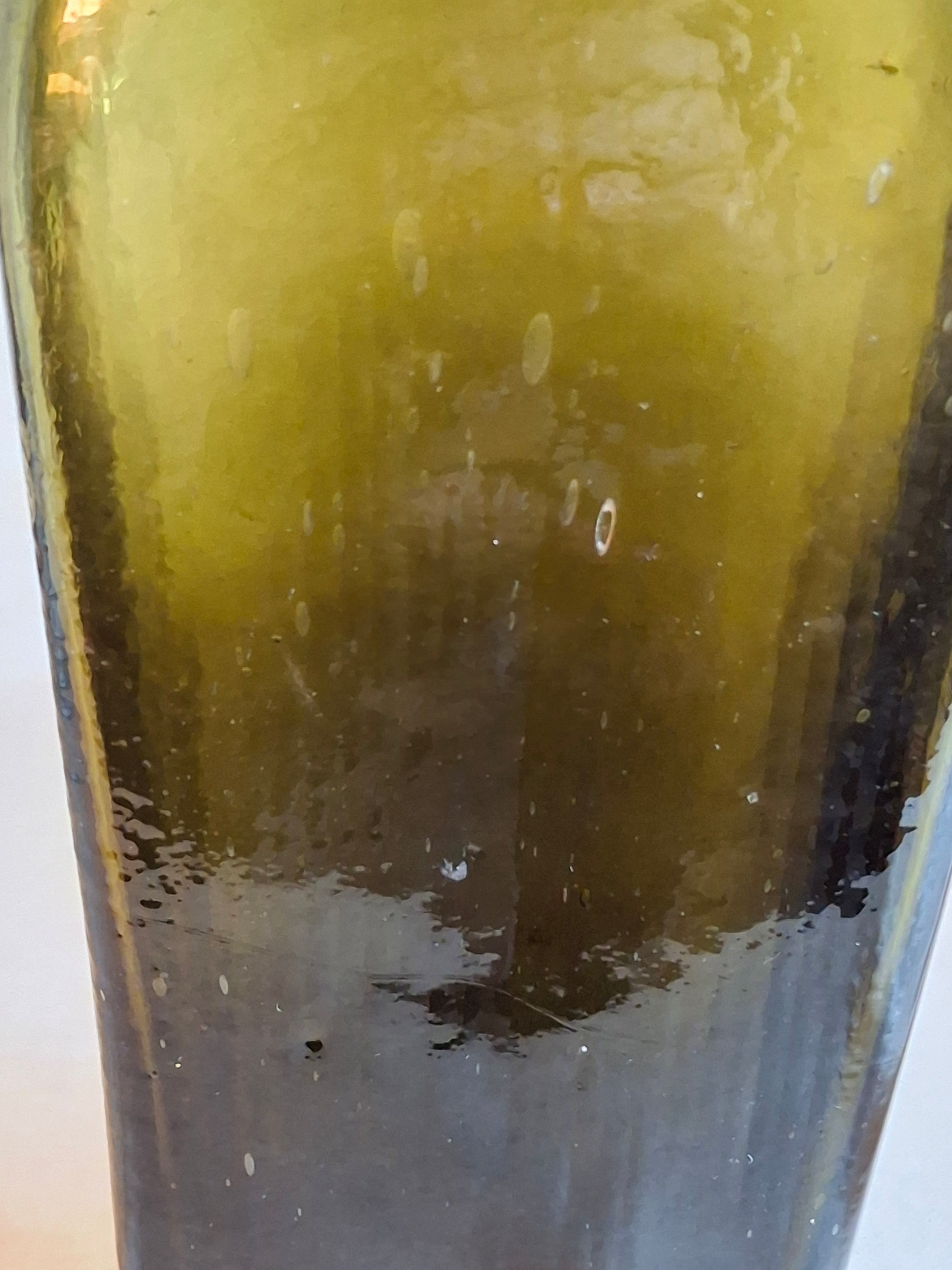 Antique Olive Green Blown Glass Case Gin Bottle Tapered 19th Century Applied Lip