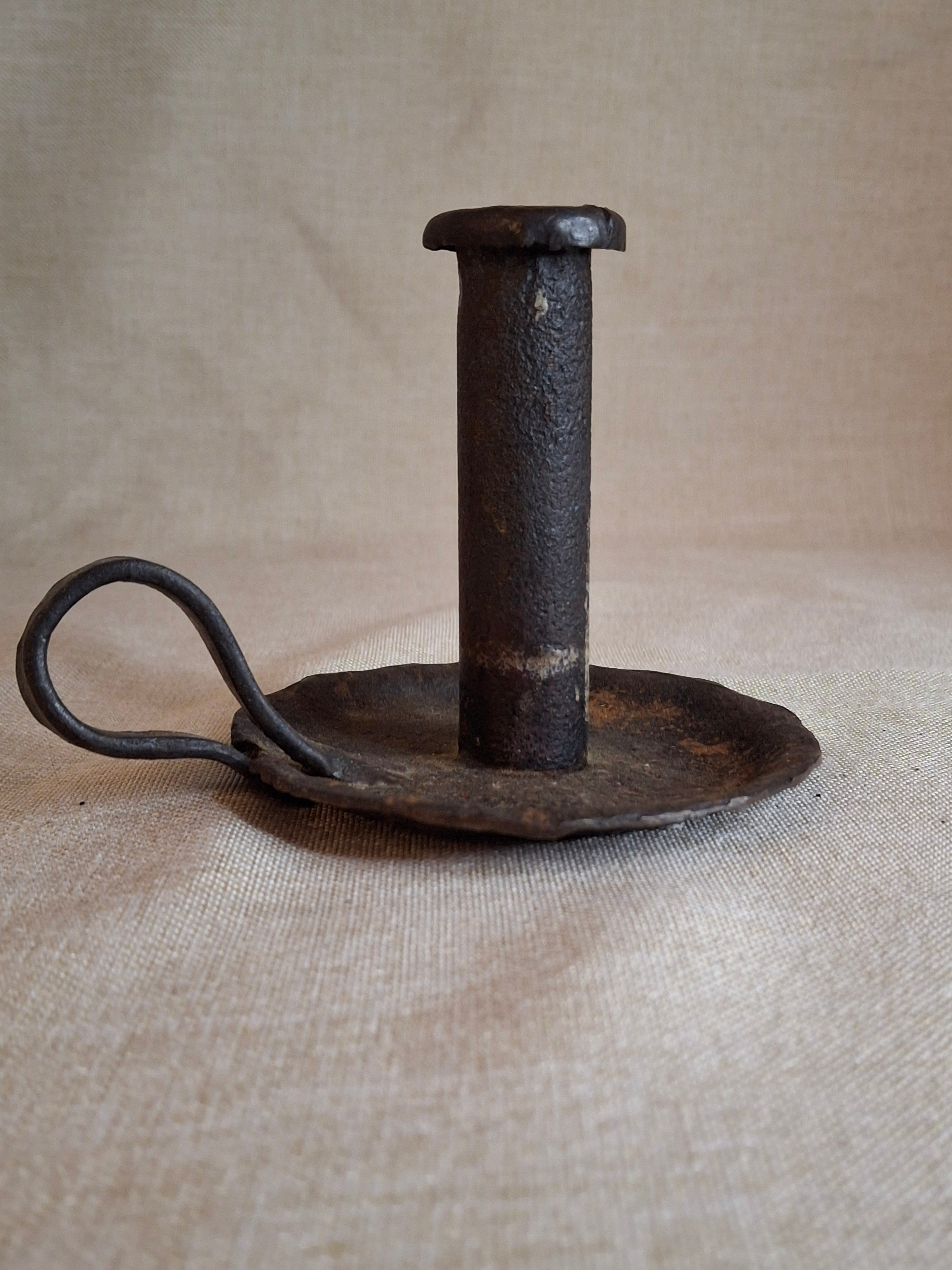 Early Hand Forged Iron Chamberstick Candle Holder Primitive Folk Art Lighting