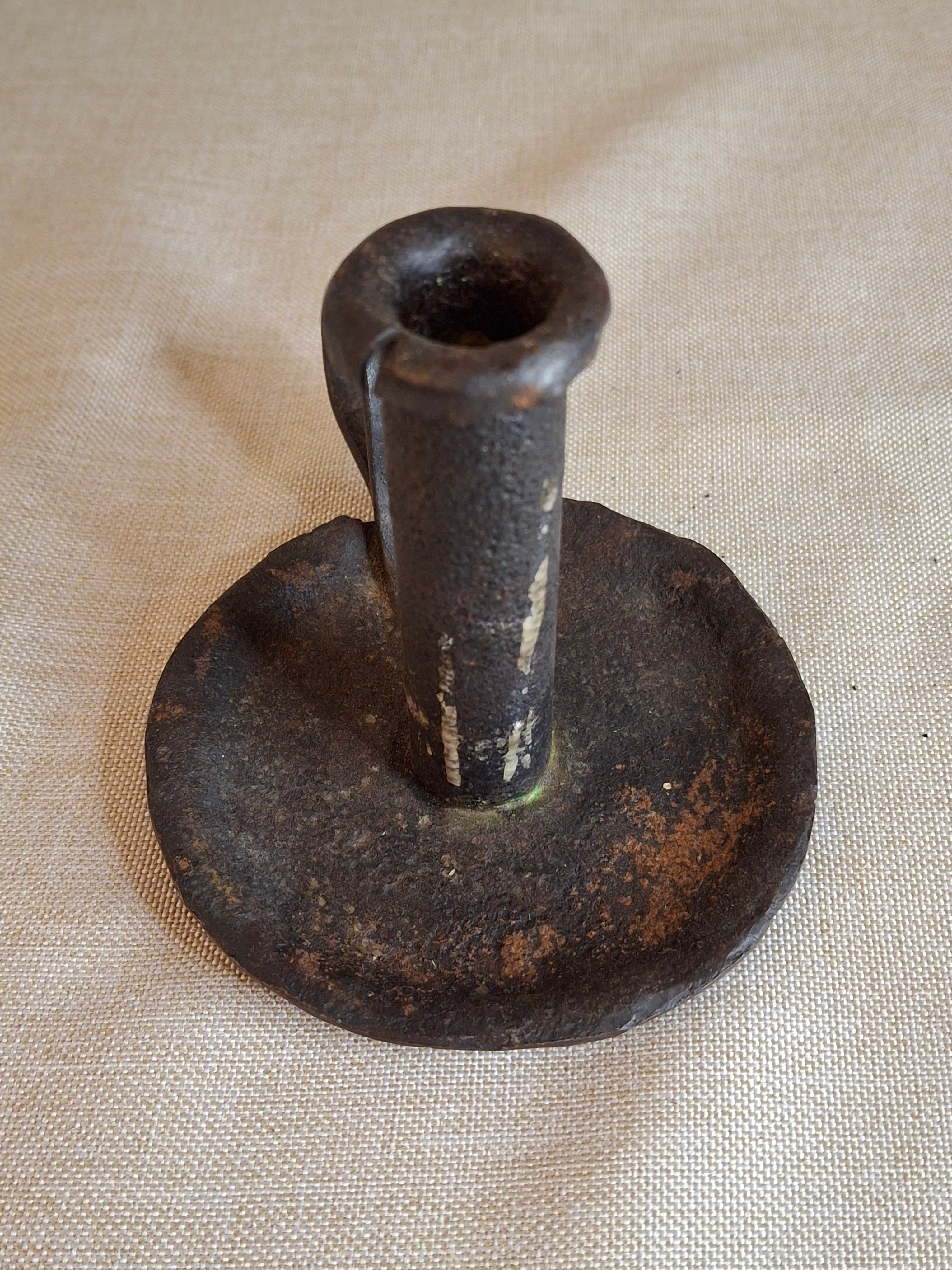 Early Hand Forged Iron Chamberstick Candle Holder Primitive Folk Art Lighting