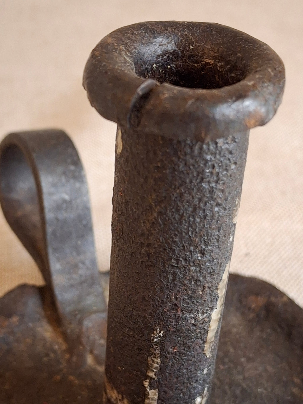 Early Hand Forged Iron Chamberstick Candle Holder Primitive Folk Art Lighting