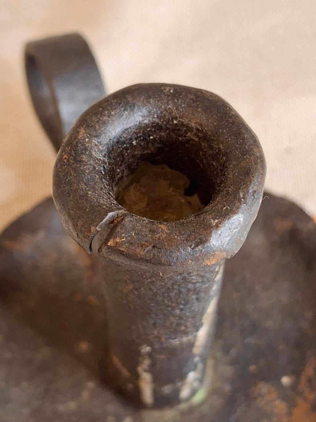 Early Hand Forged Iron Chamberstick Candle Holder Primitive Folk Art Lighting