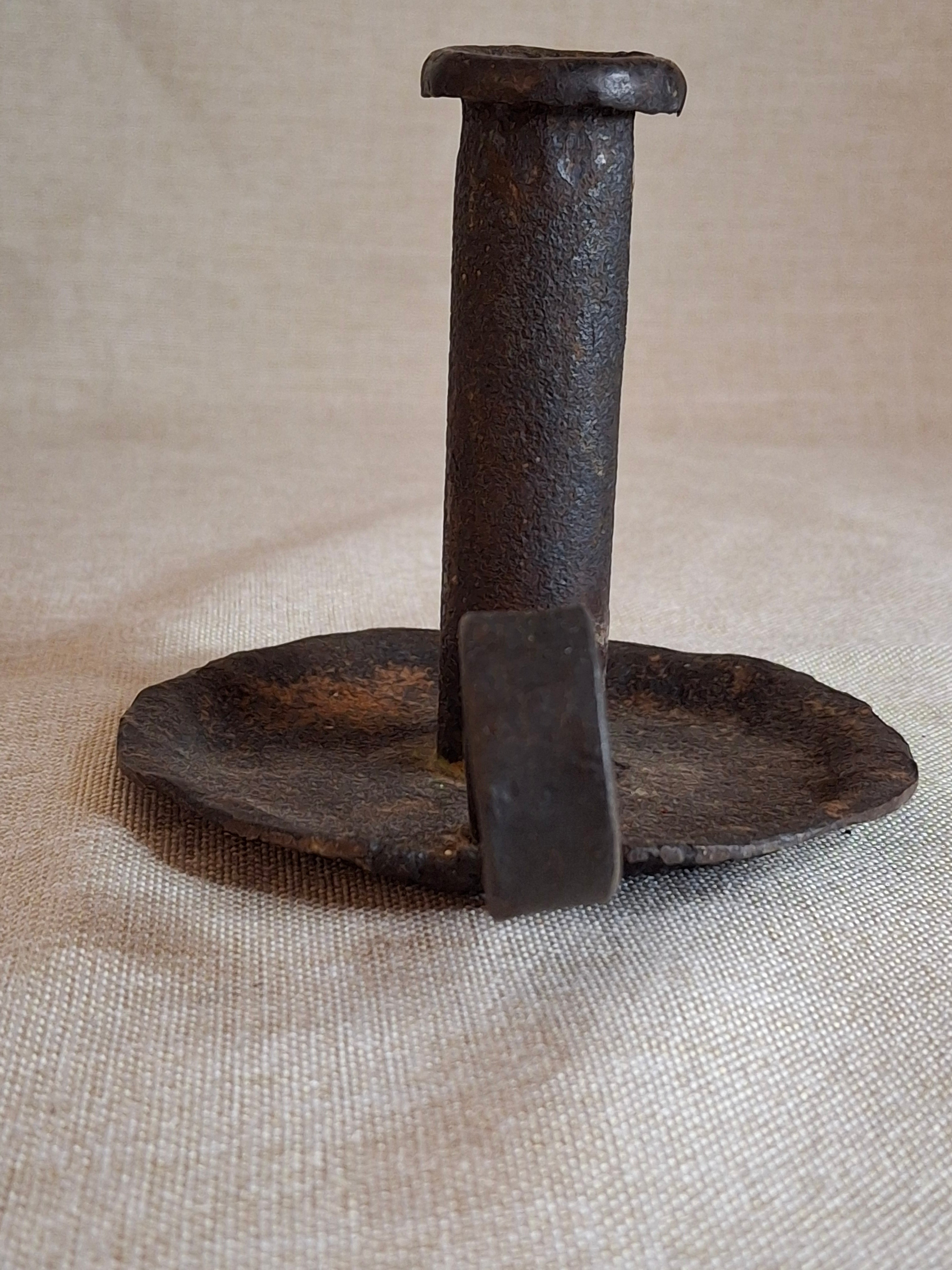 Early Hand Forged Iron Chamberstick Candle Holder Primitive Folk Art Lighting