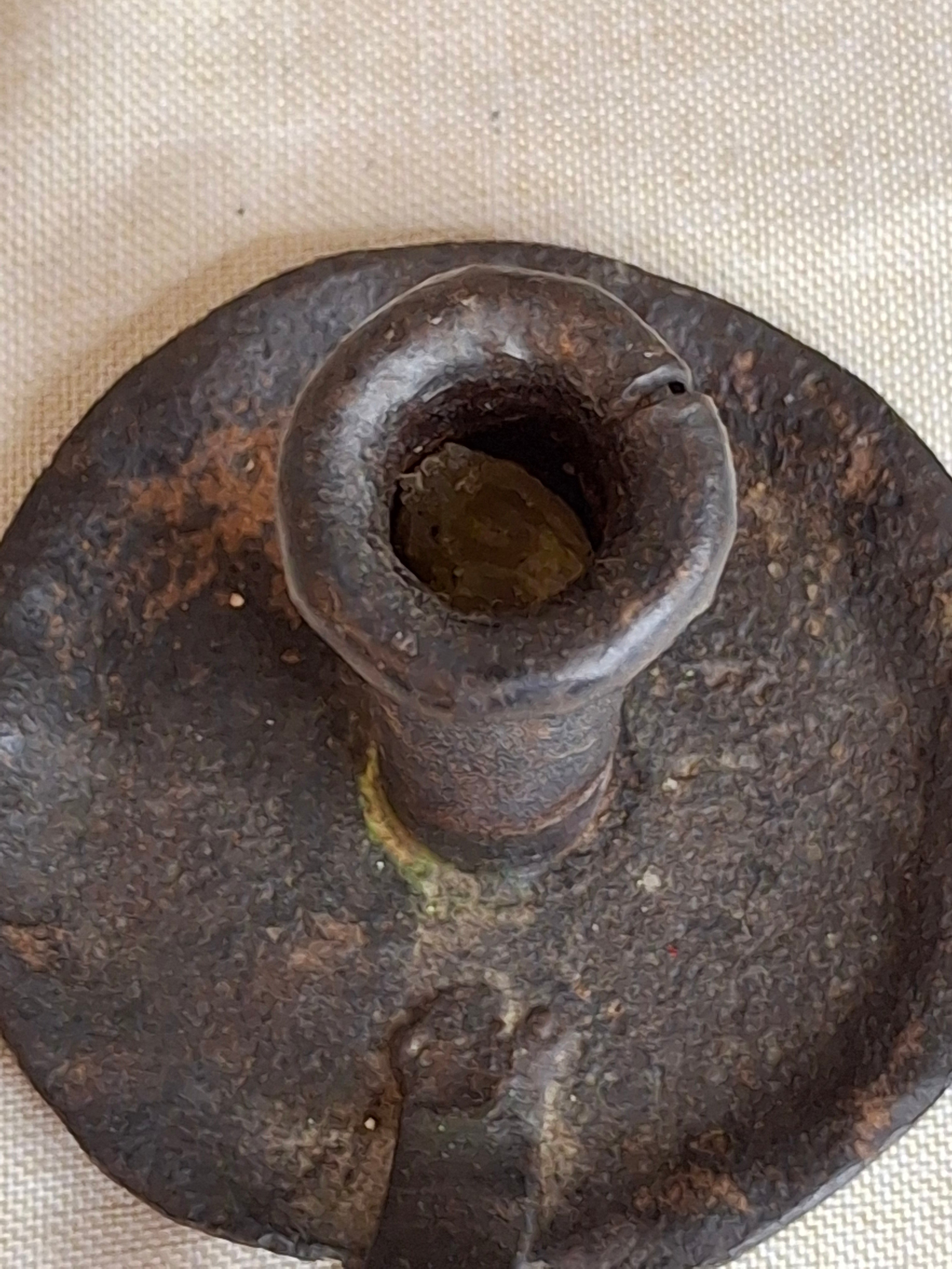 Early Hand Forged Iron Chamberstick Candle Holder Primitive Folk Art Lighting