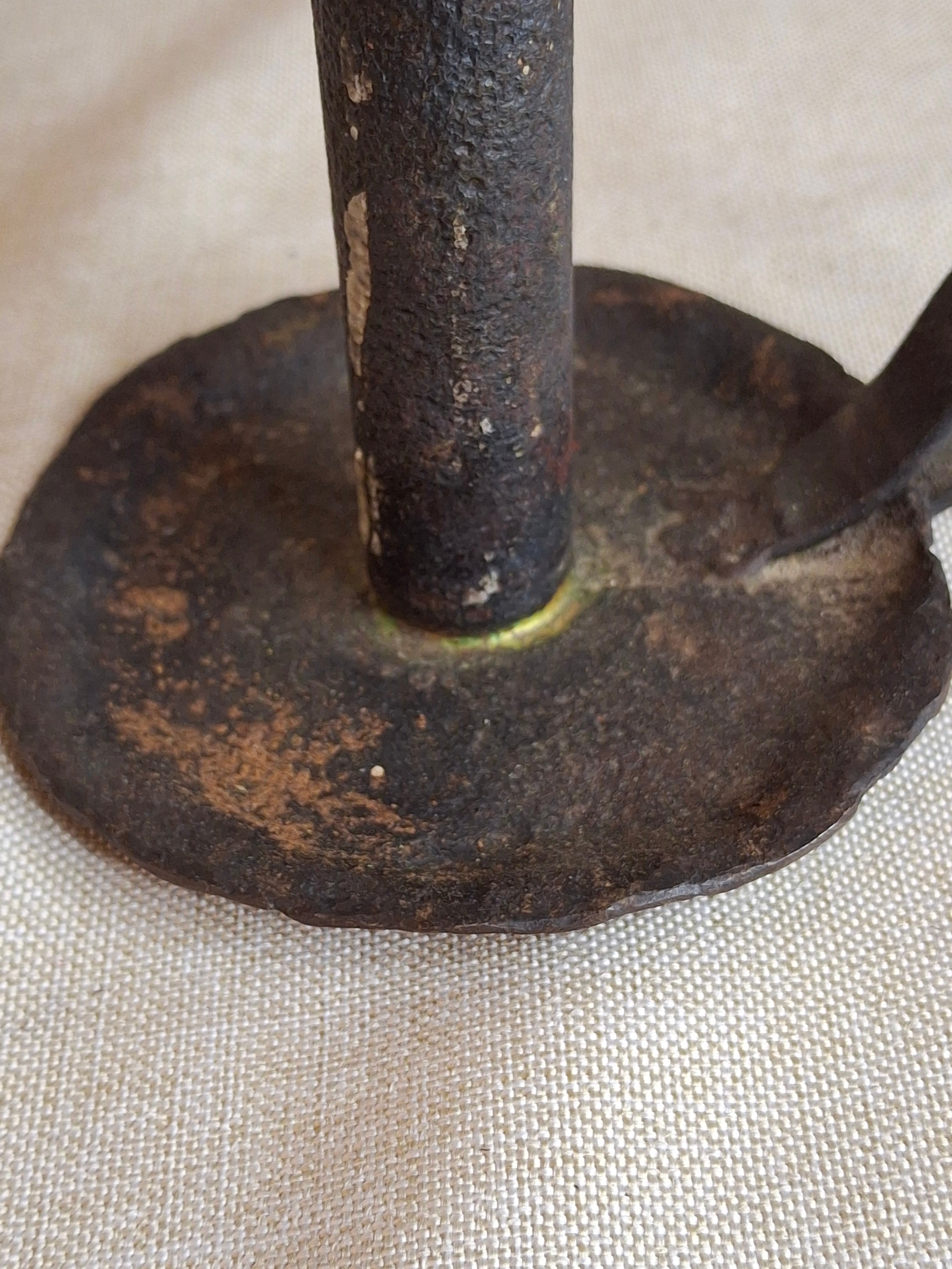 Early Hand Forged Iron Chamberstick Candle Holder Primitive Folk Art Lighting