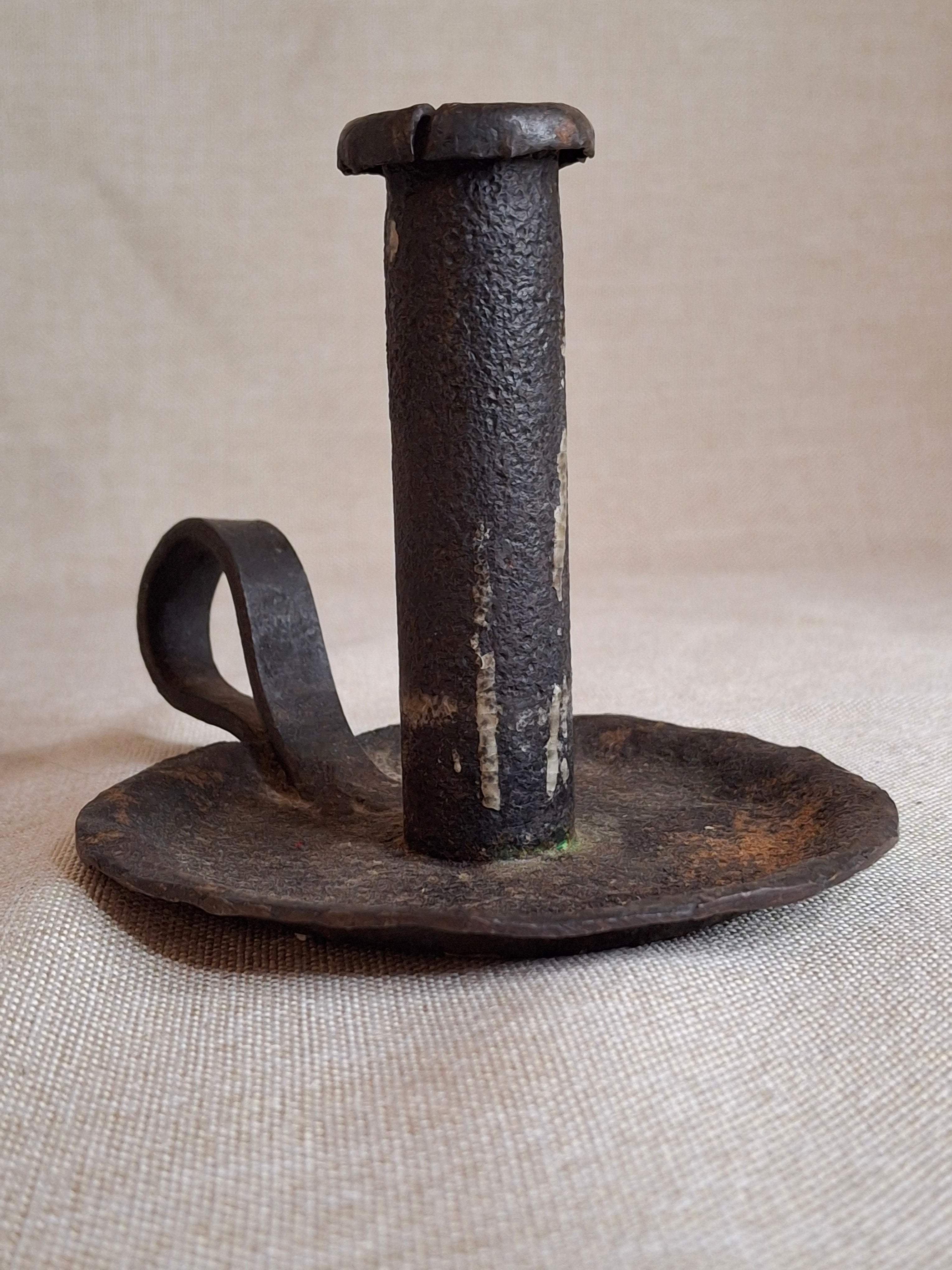 Early Hand Forged Iron Chamberstick Candle Holder Primitive Folk Art Lighting