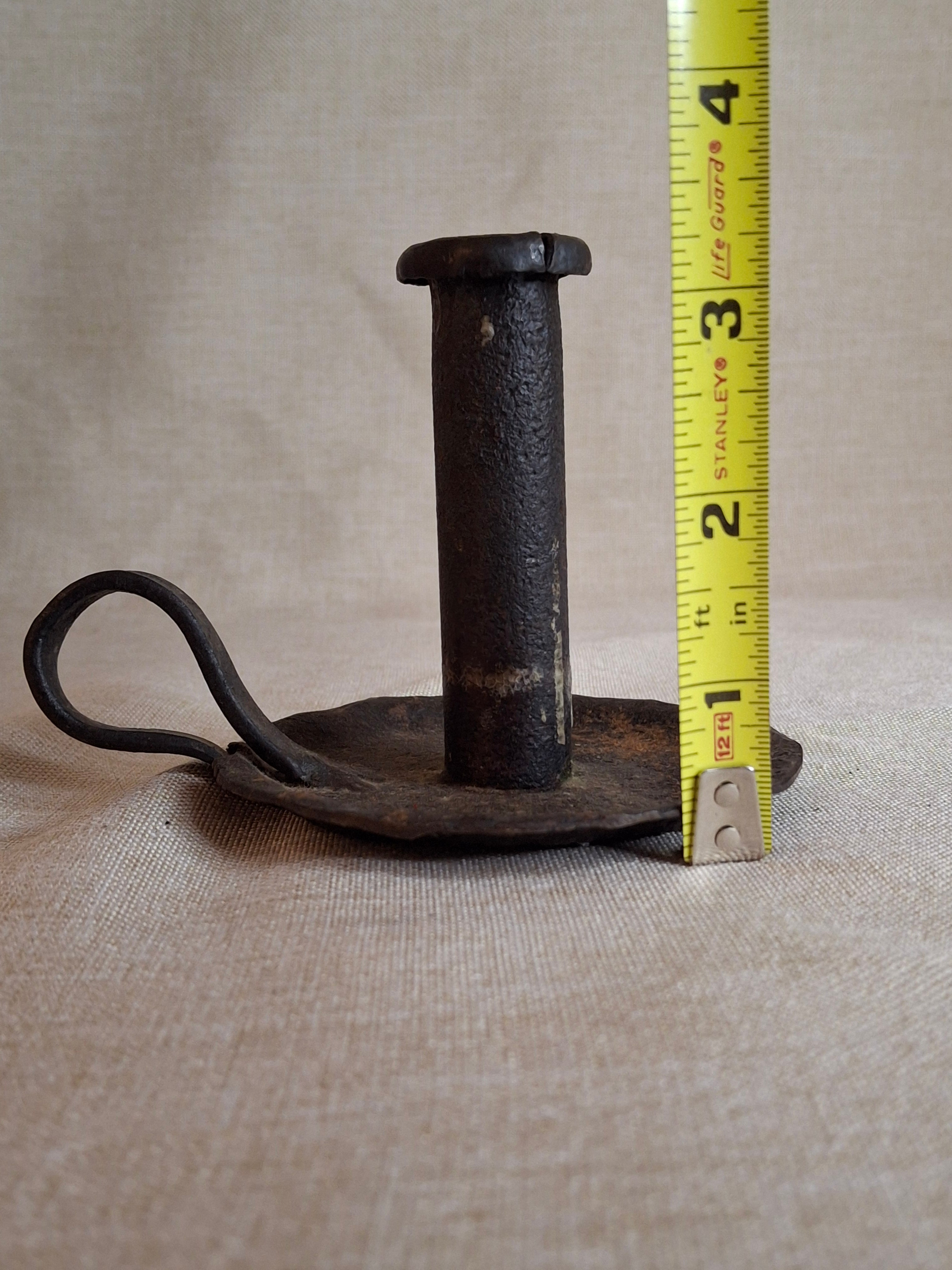 Early Hand Forged Iron Chamberstick Candle Holder Primitive Folk Art Lighting
