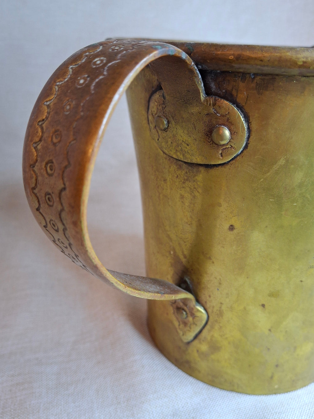 Antique Hand-Engraved Brass Two-Handled Vessel | Ornate Floral Netilat Yadayim / Loving Cup