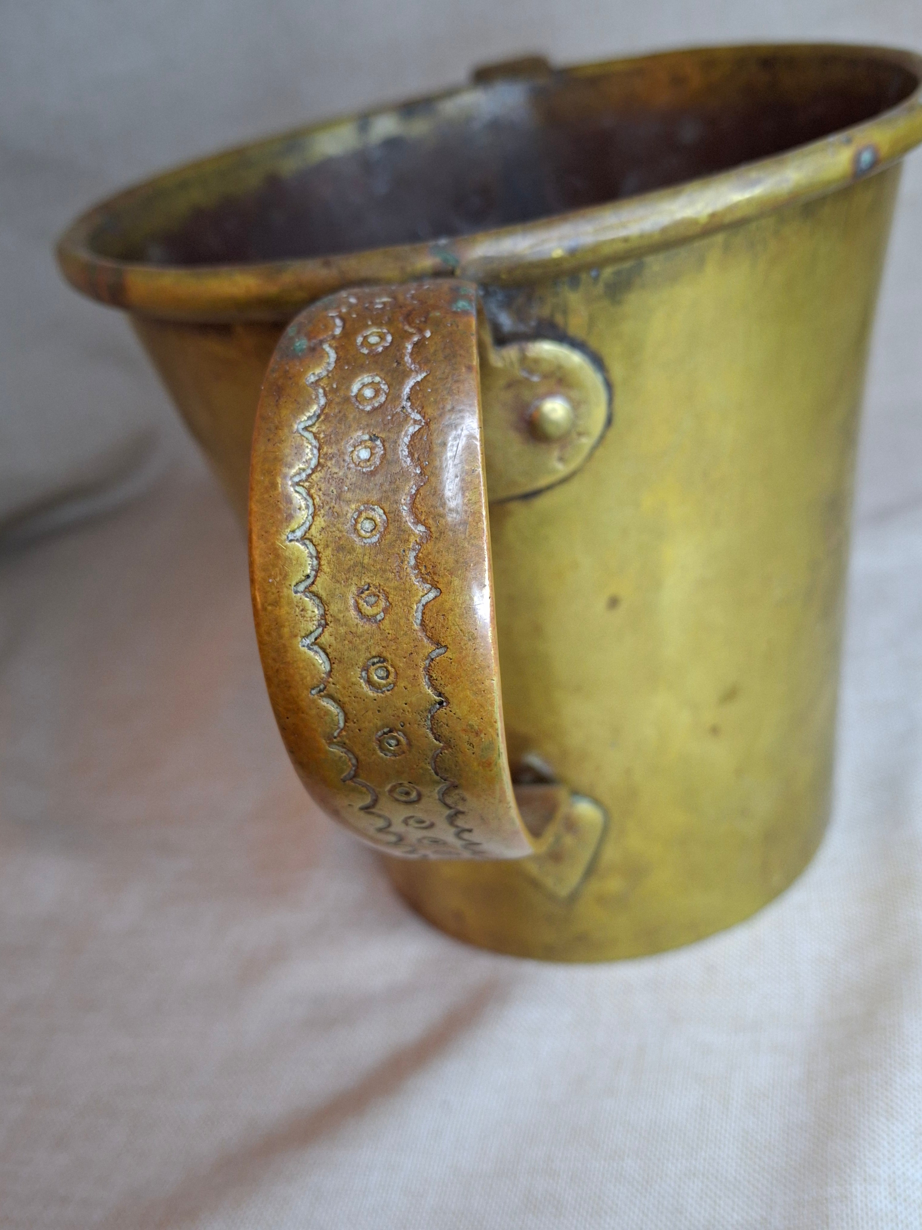 Antique Hand-Engraved Brass Two-Handled Vessel | Ornate Floral Netilat Yadayim / Loving Cup