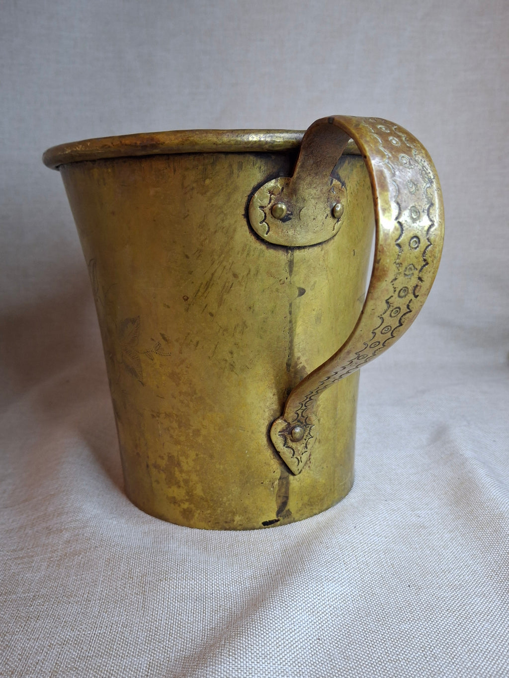 Antique Hand-Engraved Brass Two-Handled Vessel | Ornate Floral Netilat Yadayim / Loving Cup