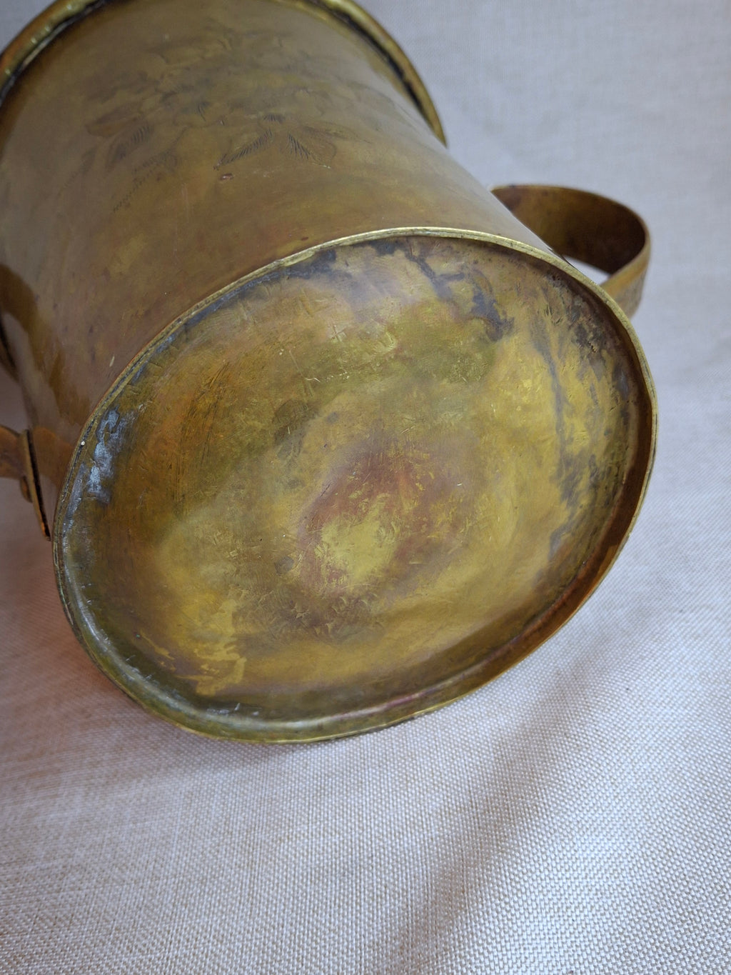 Antique Hand-Engraved Brass Two-Handled Vessel | Ornate Floral Netilat Yadayim / Loving Cup