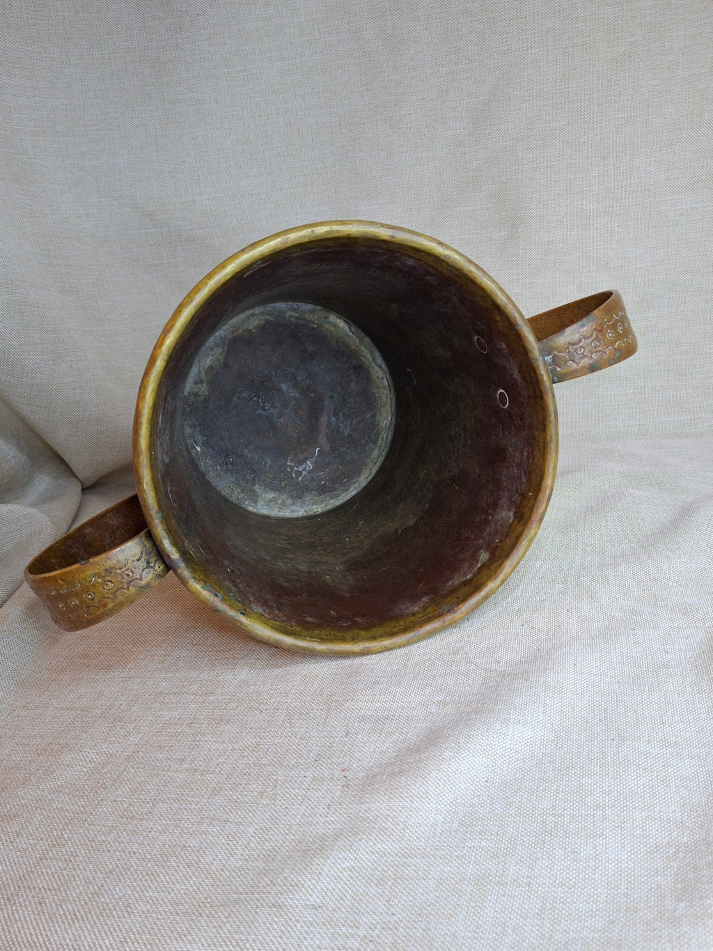 Antique Hand-Engraved Brass Two-Handled Vessel | Ornate Floral Netilat Yadayim / Loving Cup