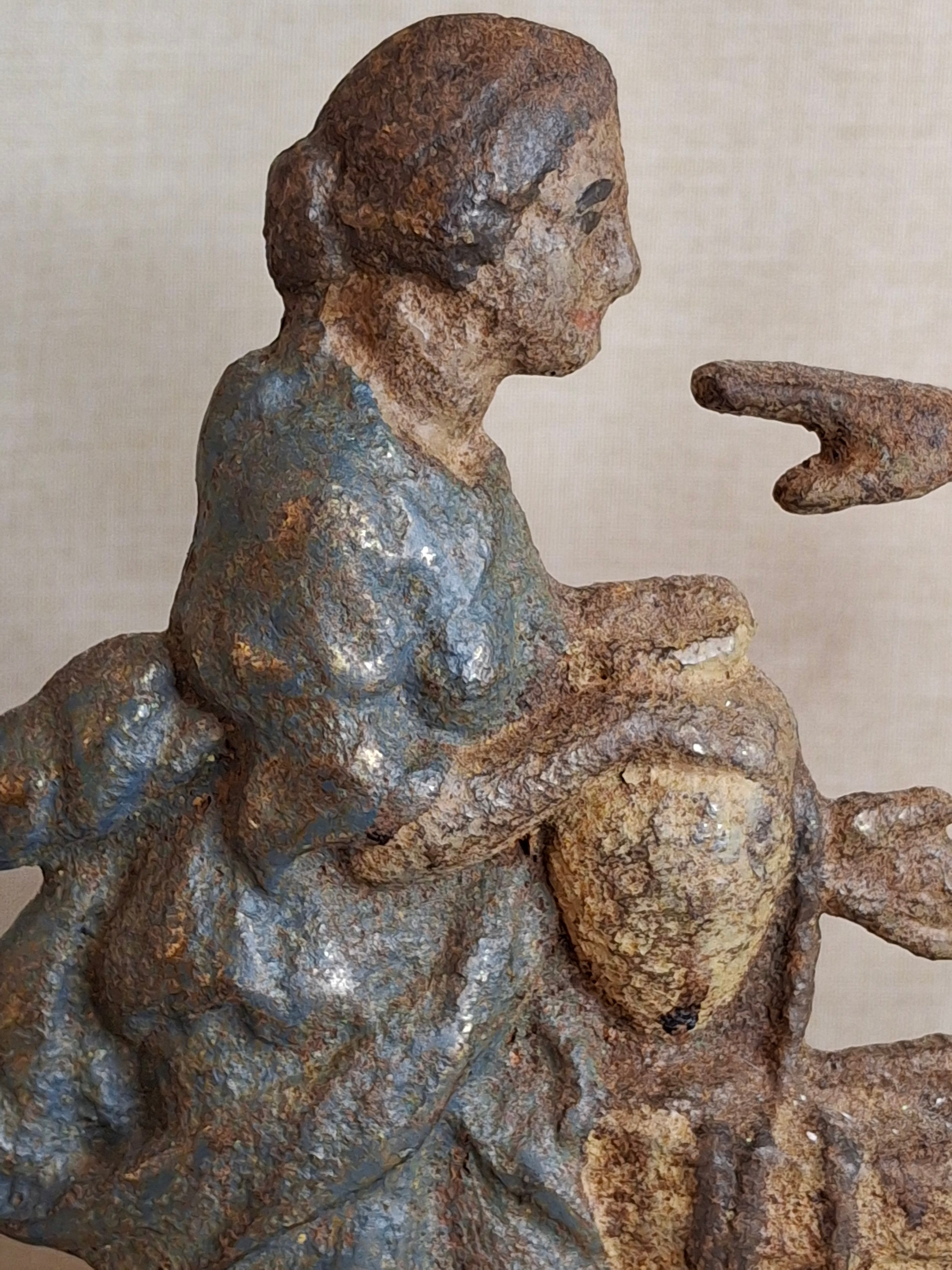 Antique Cast Iron Rebecca at the Well Doorstop Biblical Figural Original Paint