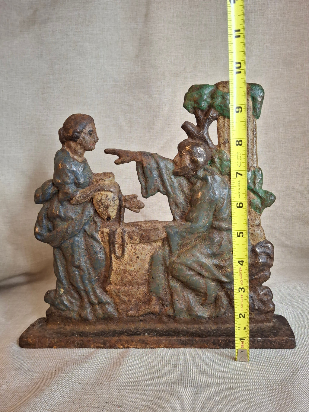 Antique Cast Iron Rebecca at the Well Doorstop Biblical Figural Original Paint