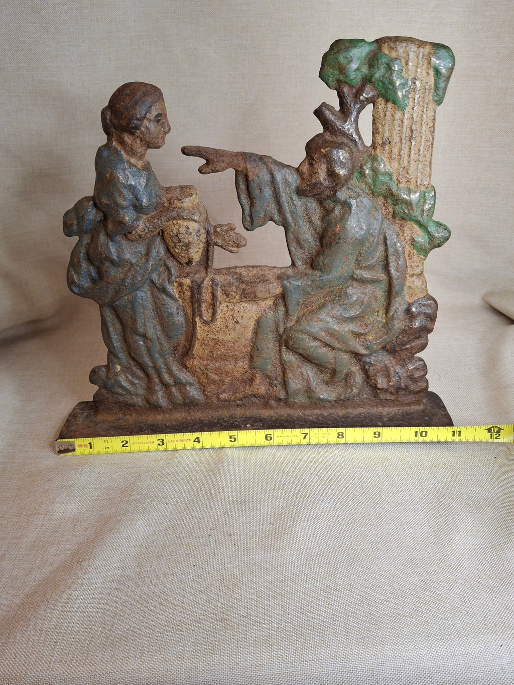 Antique Cast Iron Rebecca at the Well Doorstop Biblical Figural Original Paint
