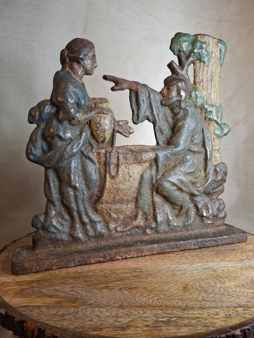 Antique Cast Iron Rebecca at the Well Doorstop Biblical Figural Original Paint