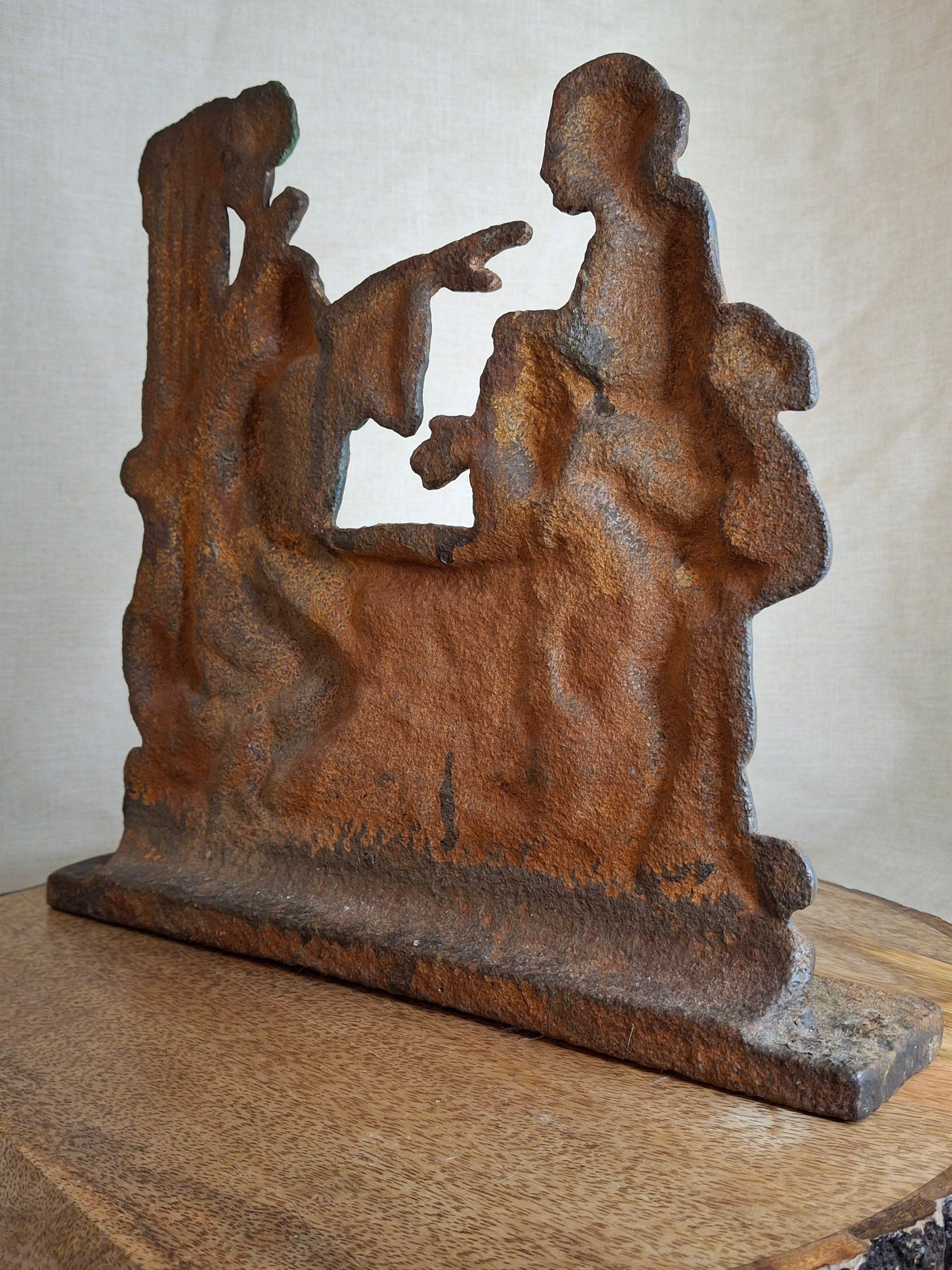 Antique Cast Iron Rebecca at the Well Doorstop Biblical Figural Original Paint