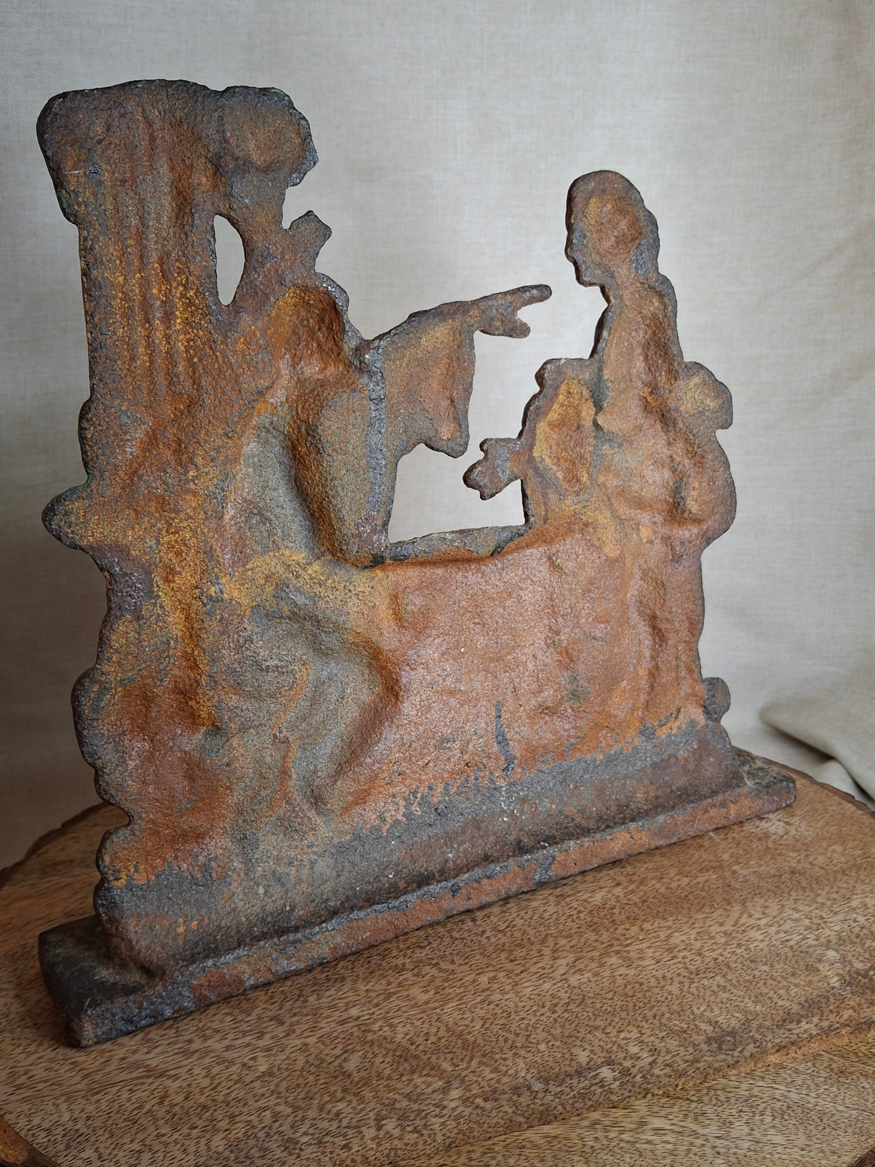 Antique Cast Iron Rebecca at the Well Doorstop Biblical Figural Original Paint