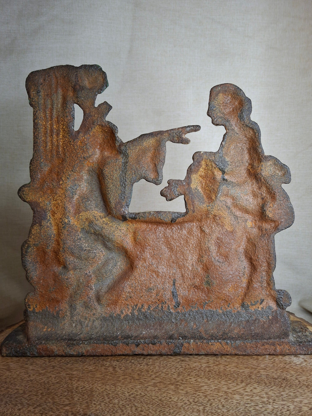 Antique Cast Iron Rebecca at the Well Doorstop Biblical Figural Original Paint