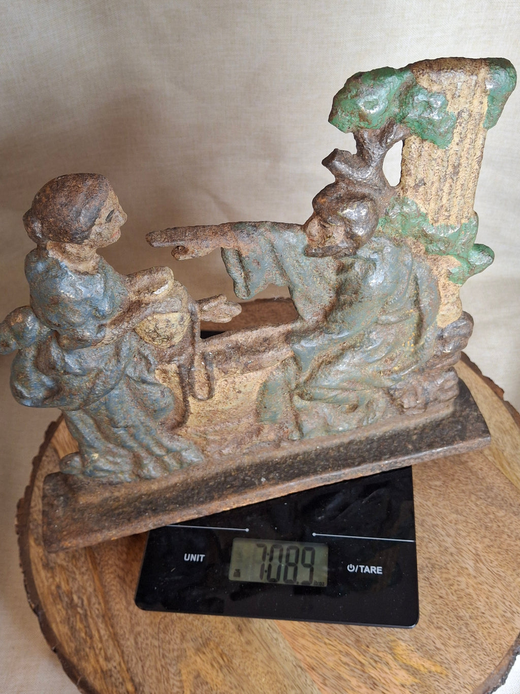 Antique Cast Iron Rebecca at the Well Doorstop Biblical Figural Original Paint