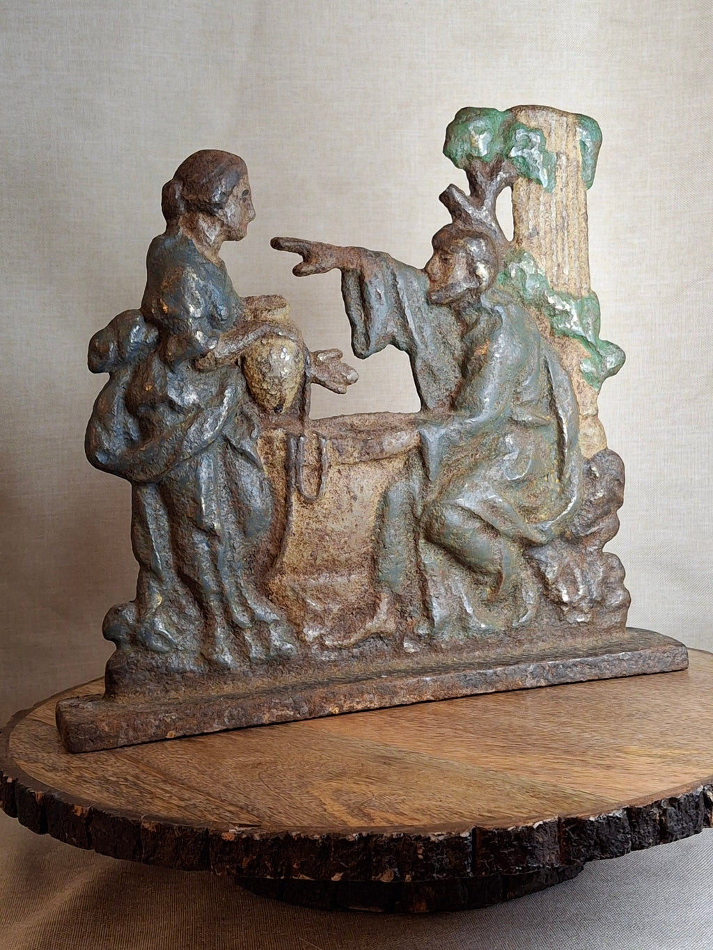 Antique Cast Iron Rebecca at the Well Doorstop Biblical Figural Original Paint