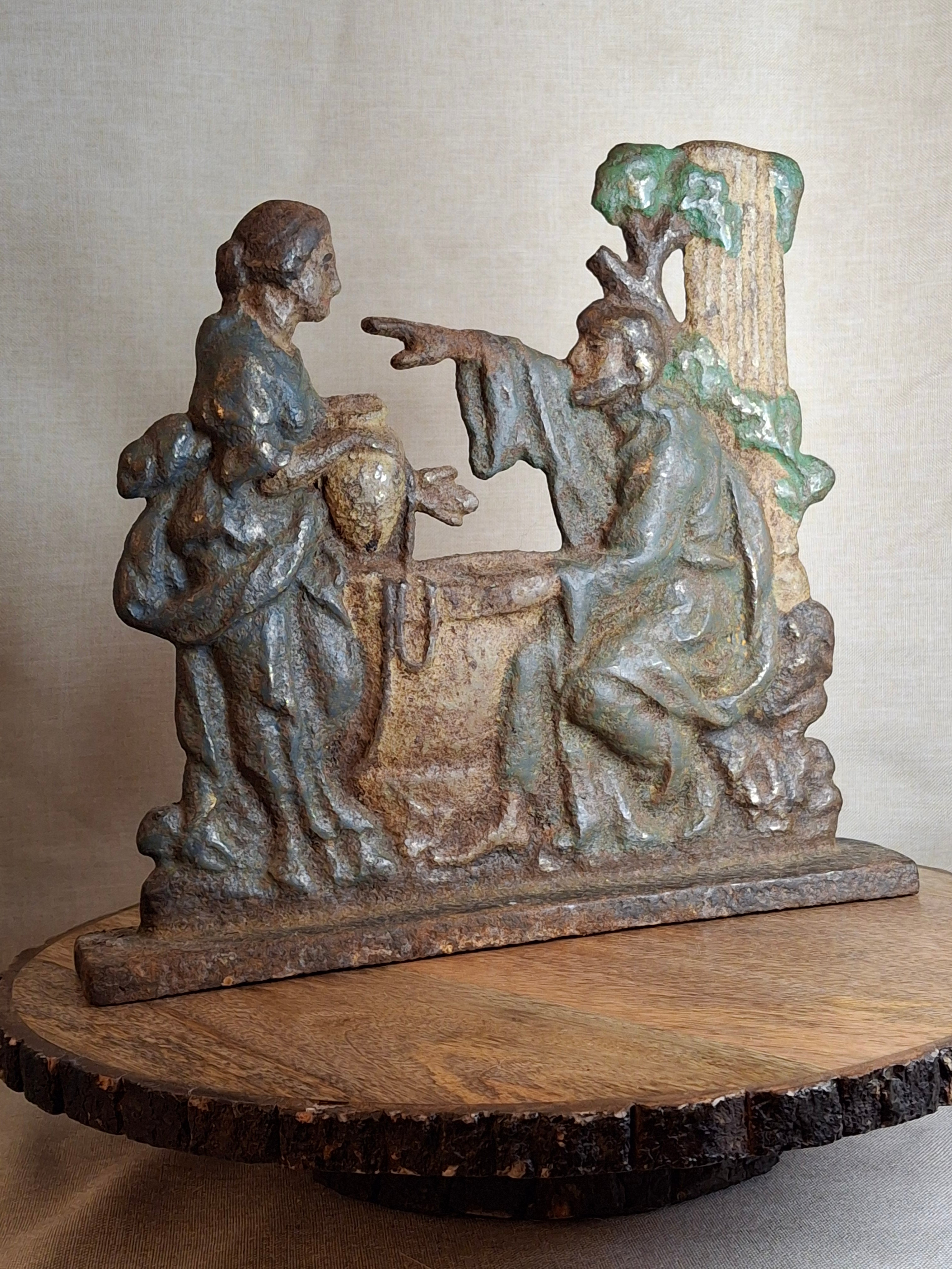 Antique Cast Iron Rebecca at the Well Doorstop Biblical Figural Original Paint