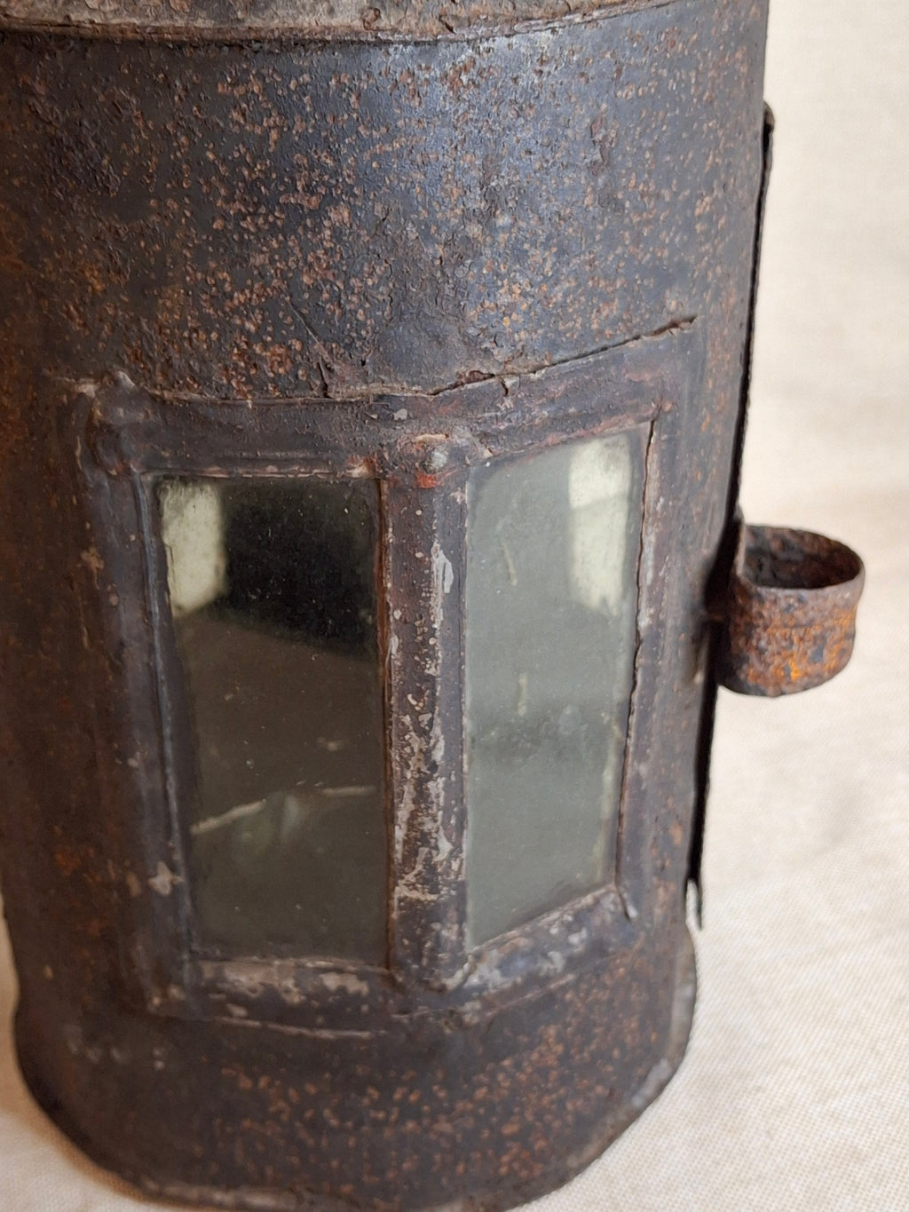 Antique 19th Century Sheet Iron Candle Lantern with Original Glass | Primitive Barn Lighting