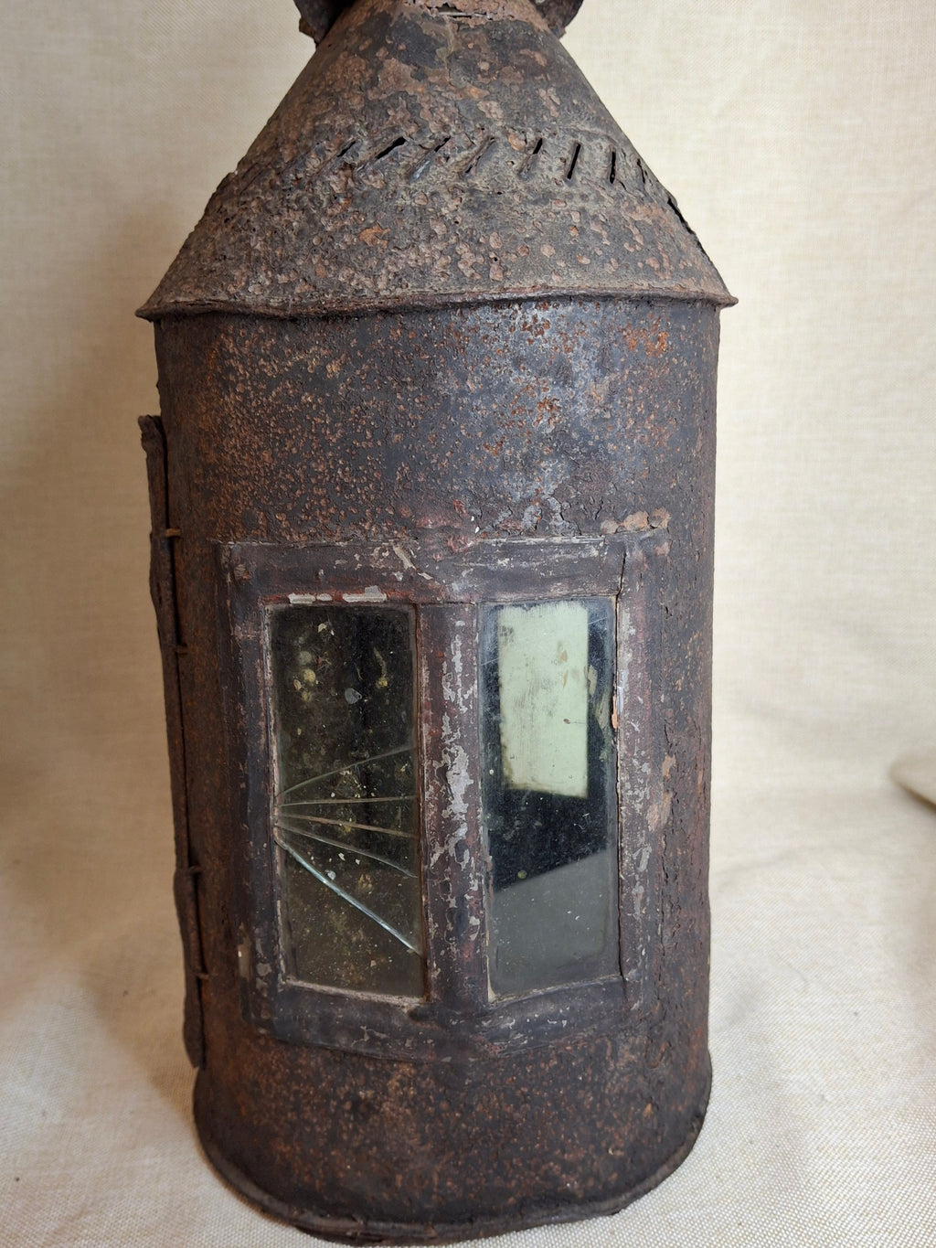 Antique 19th Century Sheet Iron Candle Lantern with Original Glass | Primitive Barn Lighting
