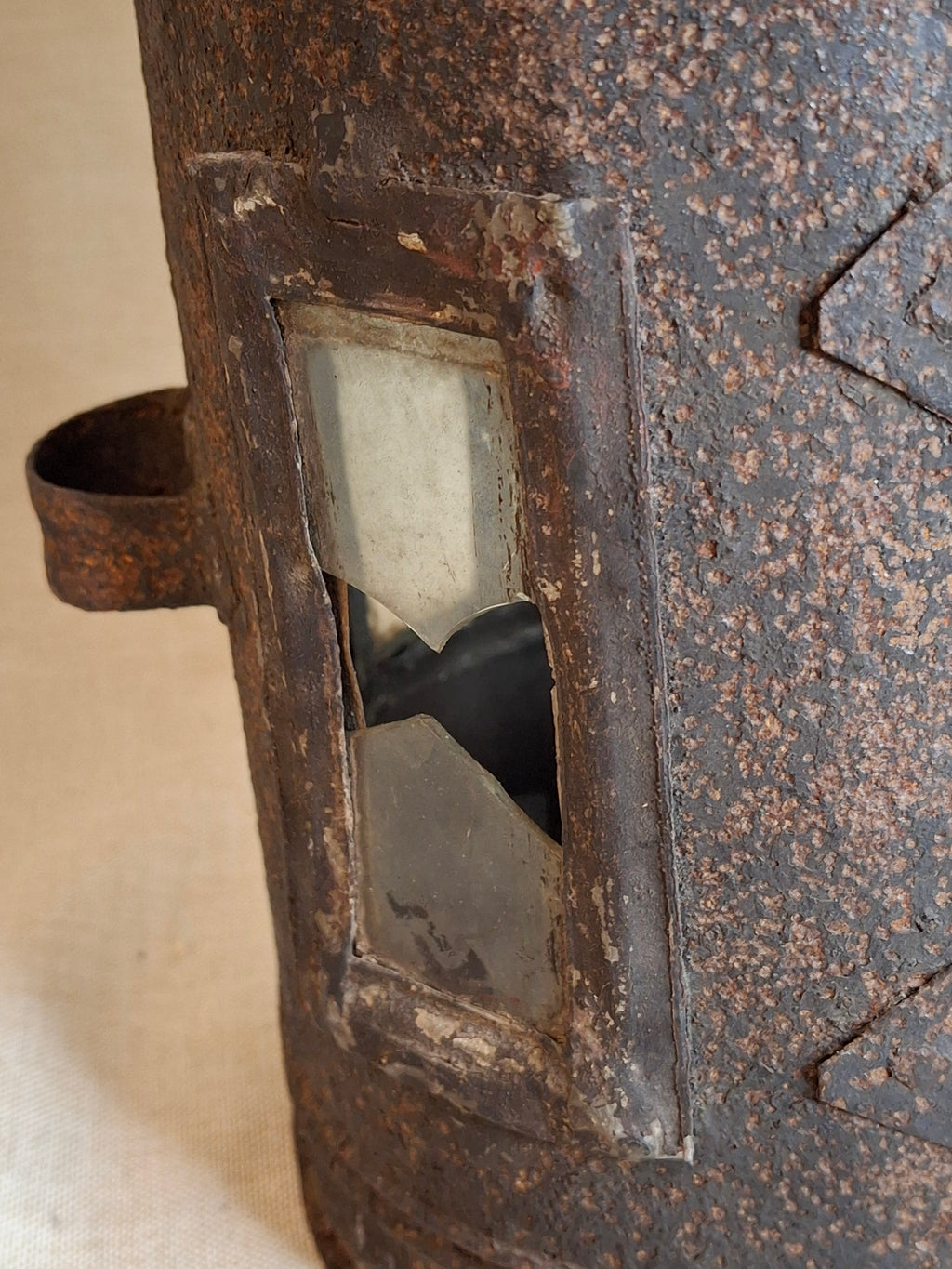 Antique 19th Century Sheet Iron Candle Lantern with Original Glass | Primitive Barn Lighting