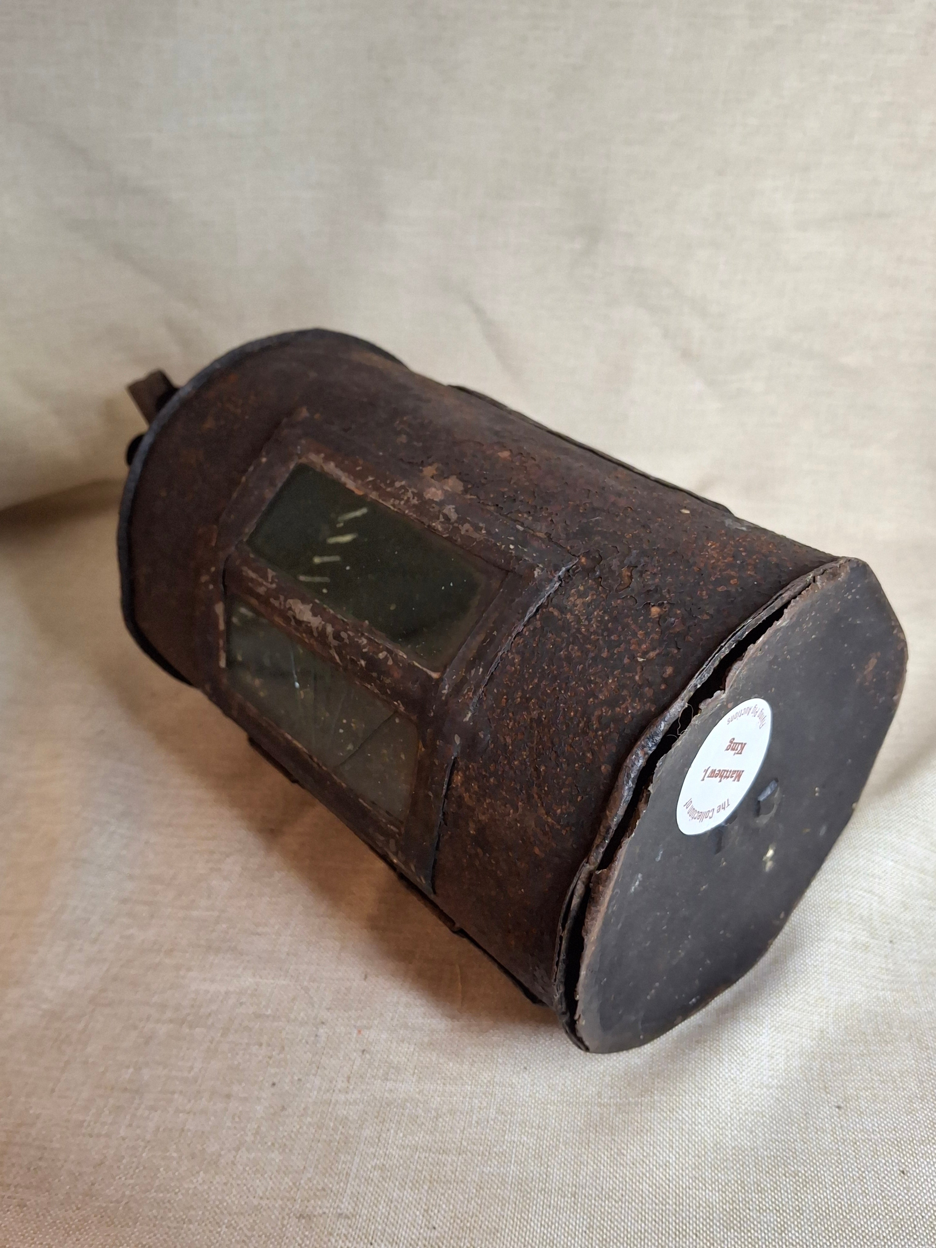 Antique 19th Century Sheet Iron Candle Lantern with Original Glass | Primitive Barn Lighting
