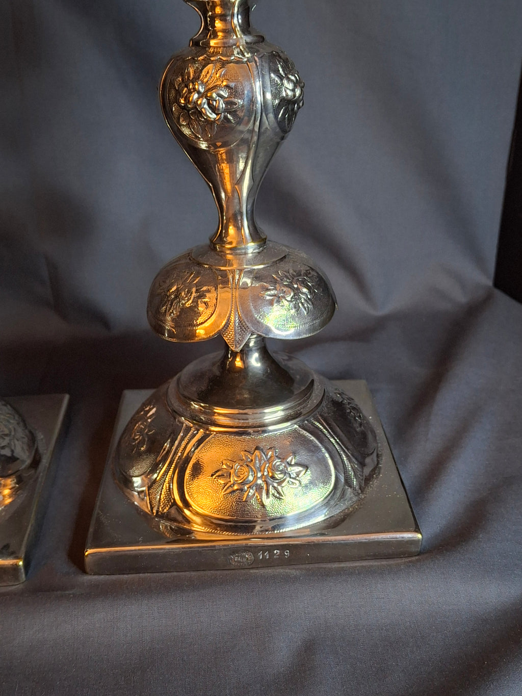 Antique Polish Judaica Silver Plated Shabbat Candlesticks Chaim Grun Warsaw 12"