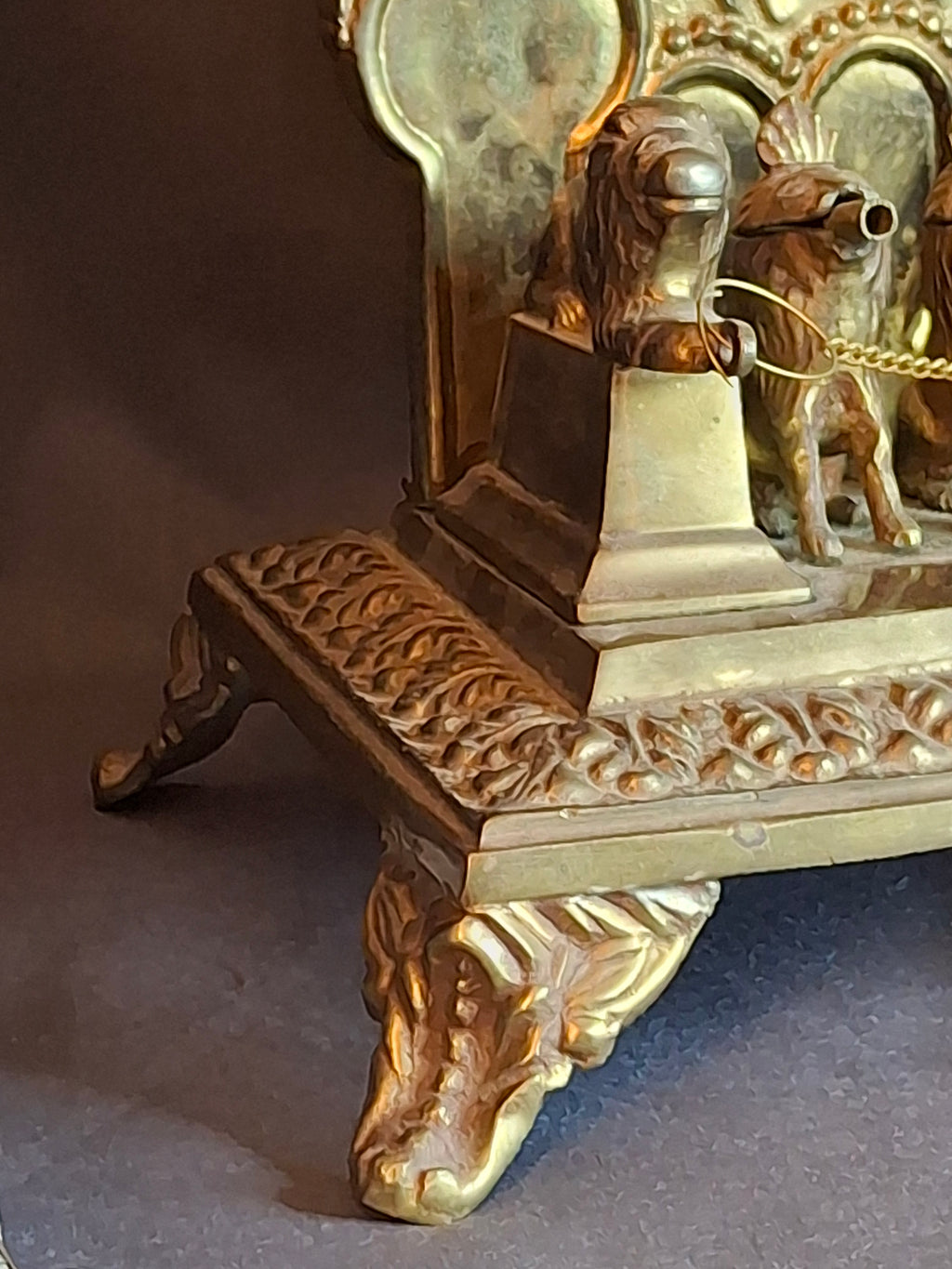 Antique European Brass Lion Menorah Rare 19th Century Hinged Oil Lamp Hanukkah Chanukiah Judaica