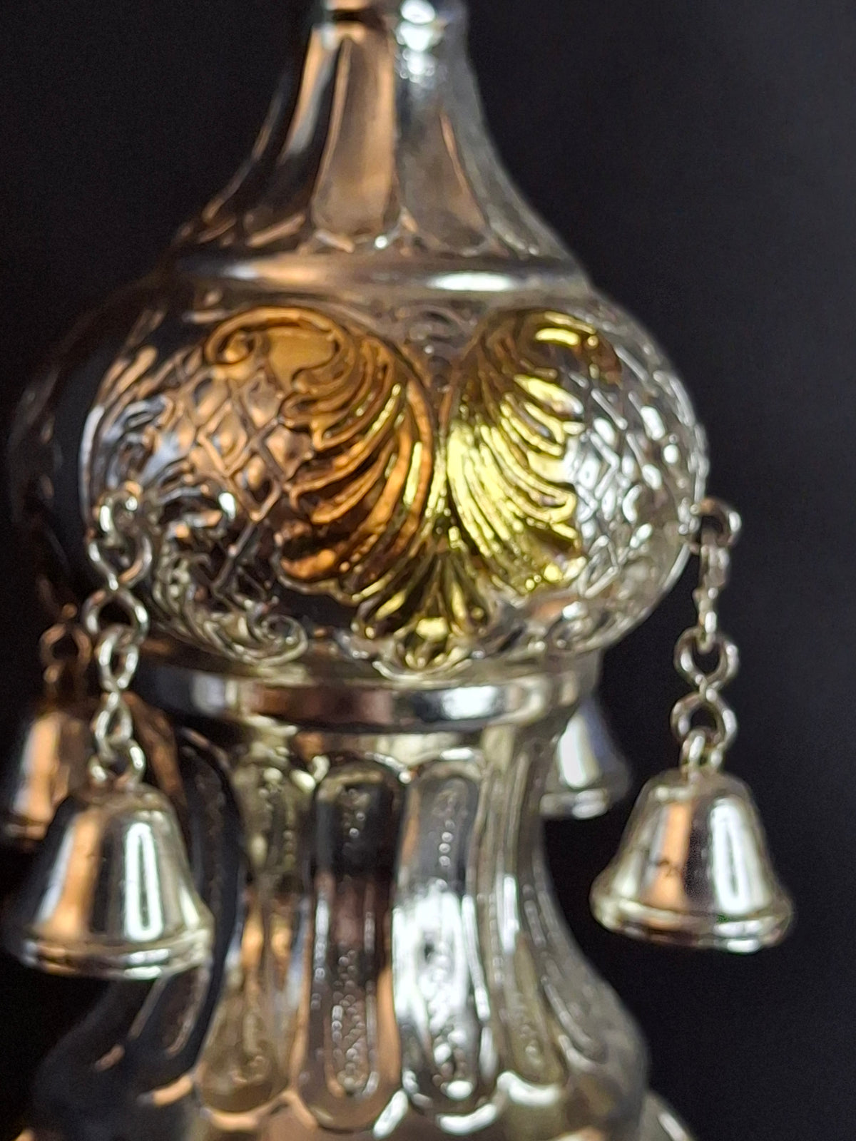Vintage Pair Silver & Gold Plated Resin Torah Finials Rimonim Star of David Bells 12"
