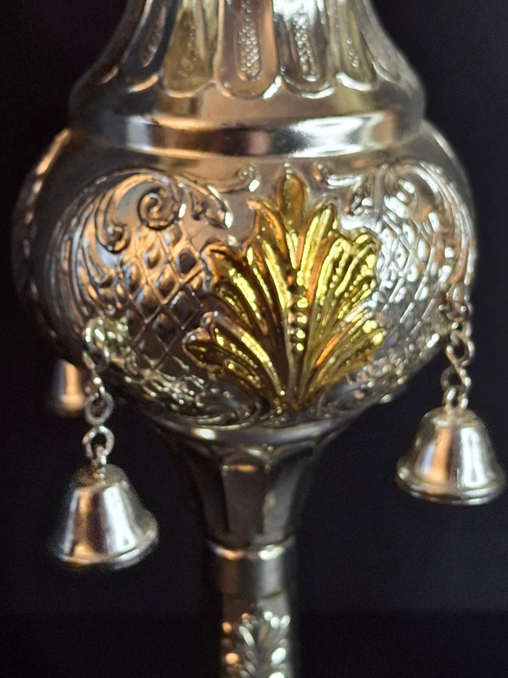 Vintage Pair Silver & Gold Plated Resin Torah Finials Rimonim Star of David Bells 12"